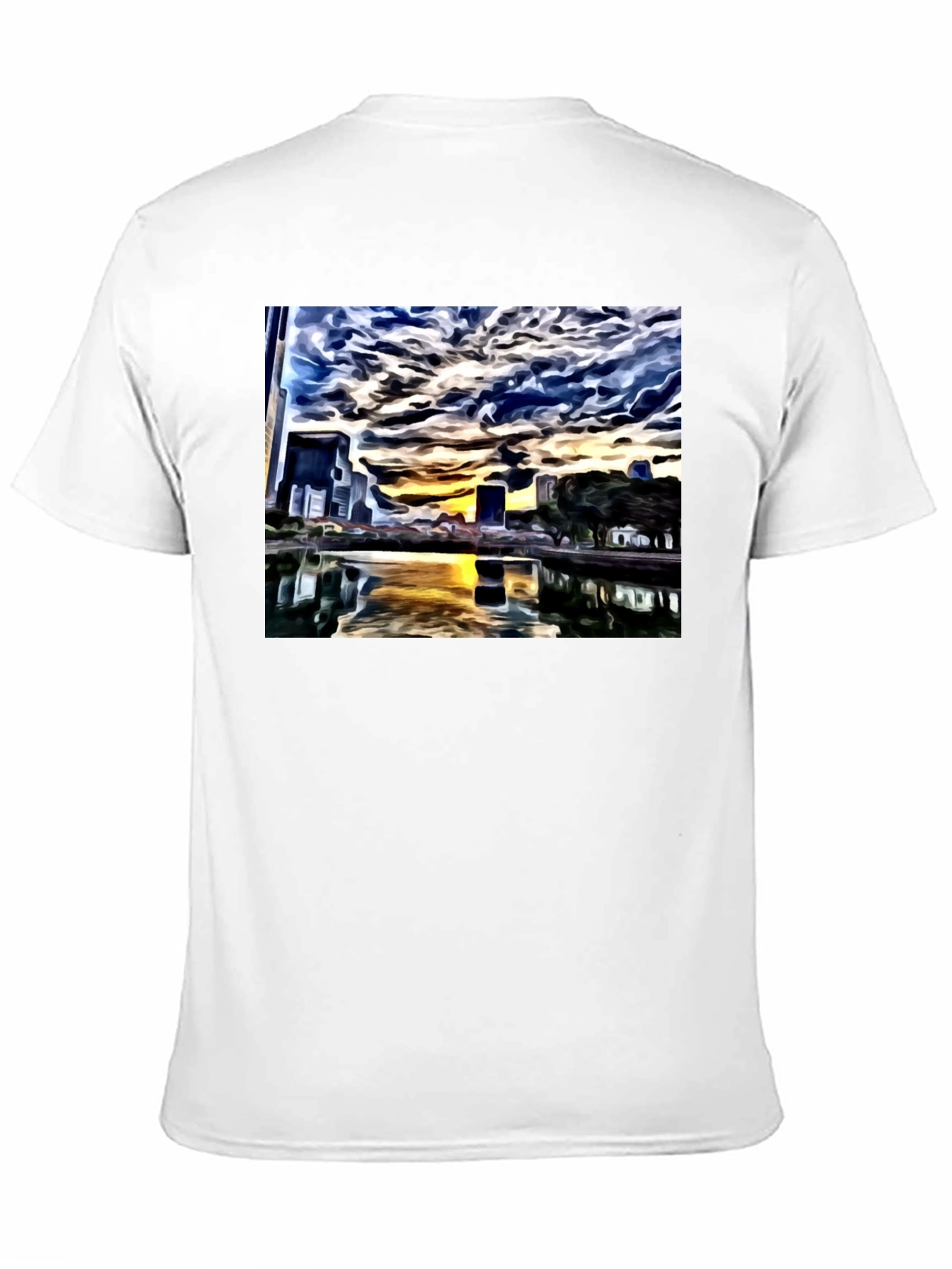 Cityscape Reflection Tee - Artistic Black T-Shirt