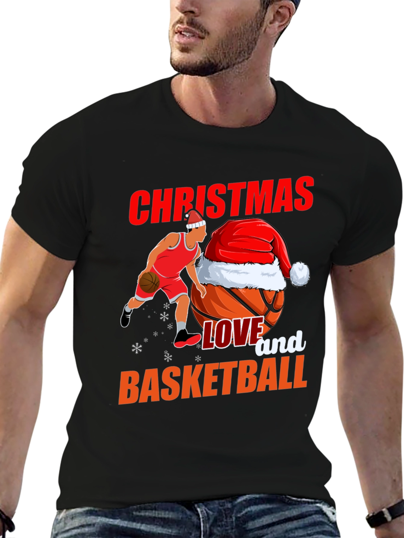 Christmas Basketball Graphic Tee - Holiday Sports T-Shirt