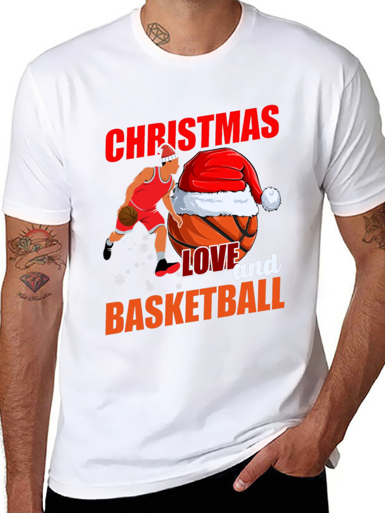 Christmas Basketball Graphic Tee - Holiday Sports T-Shirt