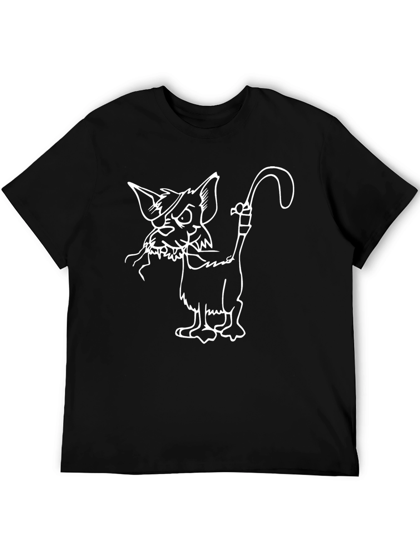 Black T-Shirt with Cartoon Cat Design