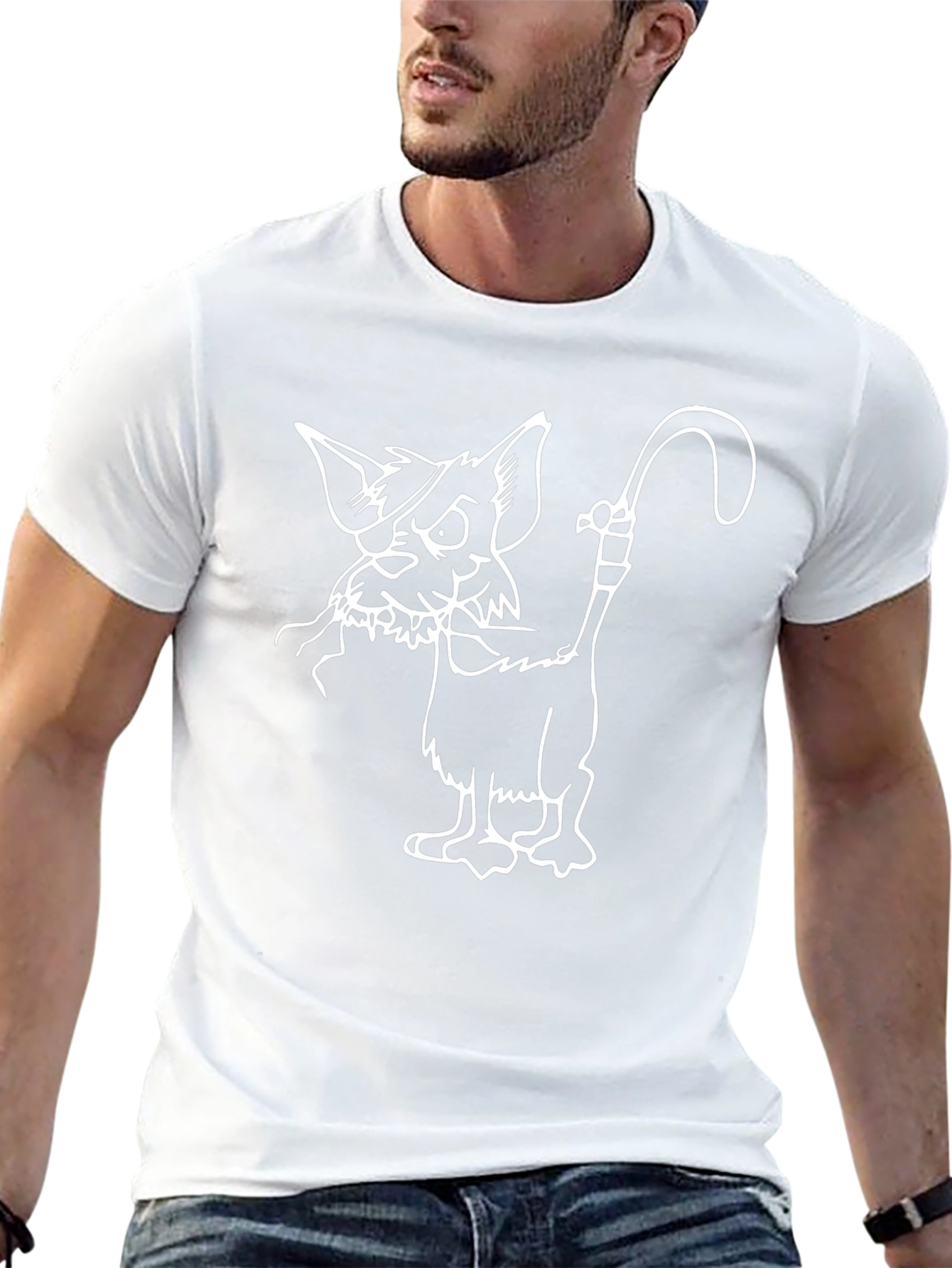 Black T-Shirt with Cartoon Cat Design