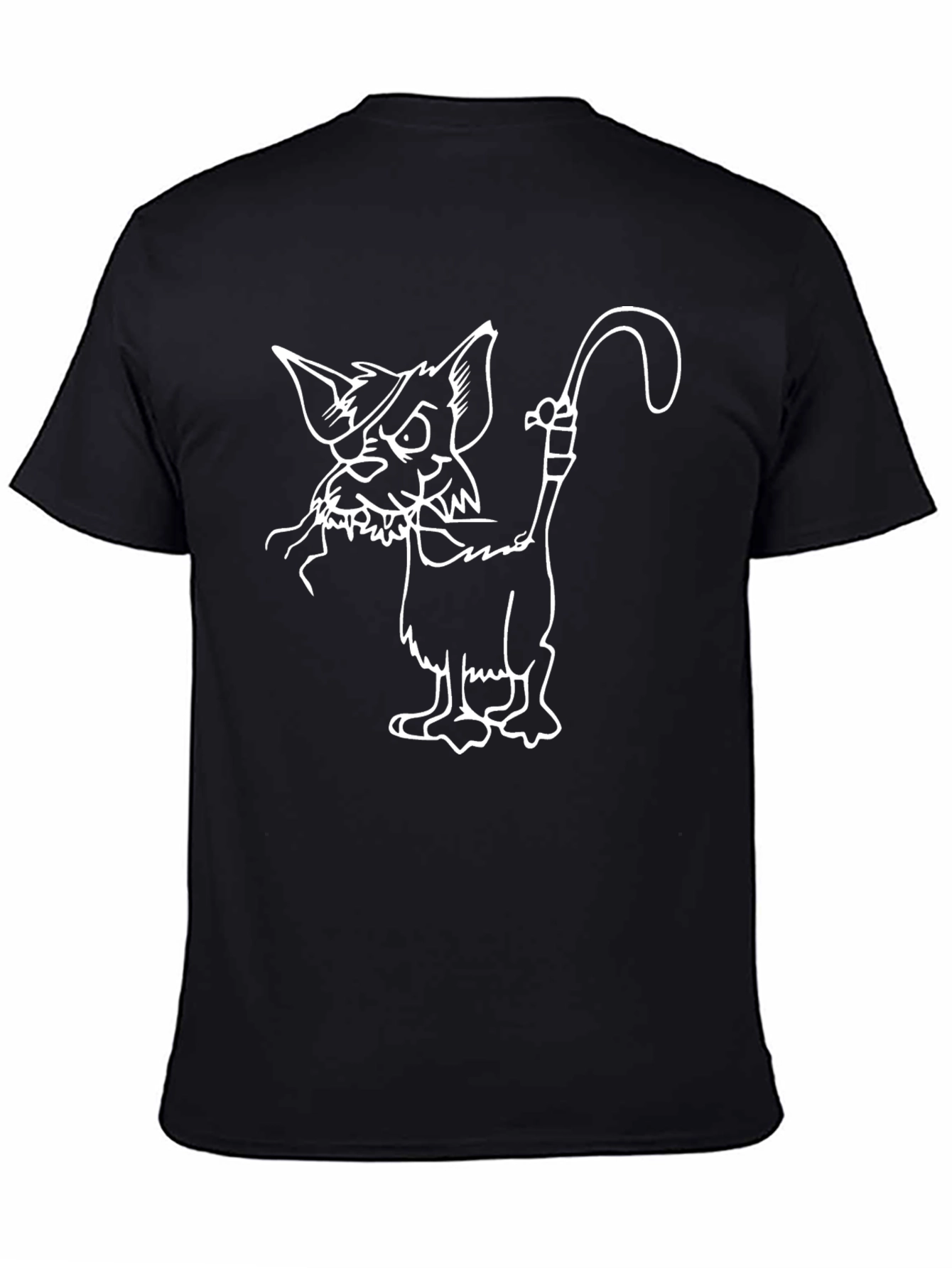 Black T-Shirt with Cartoon Cat Design