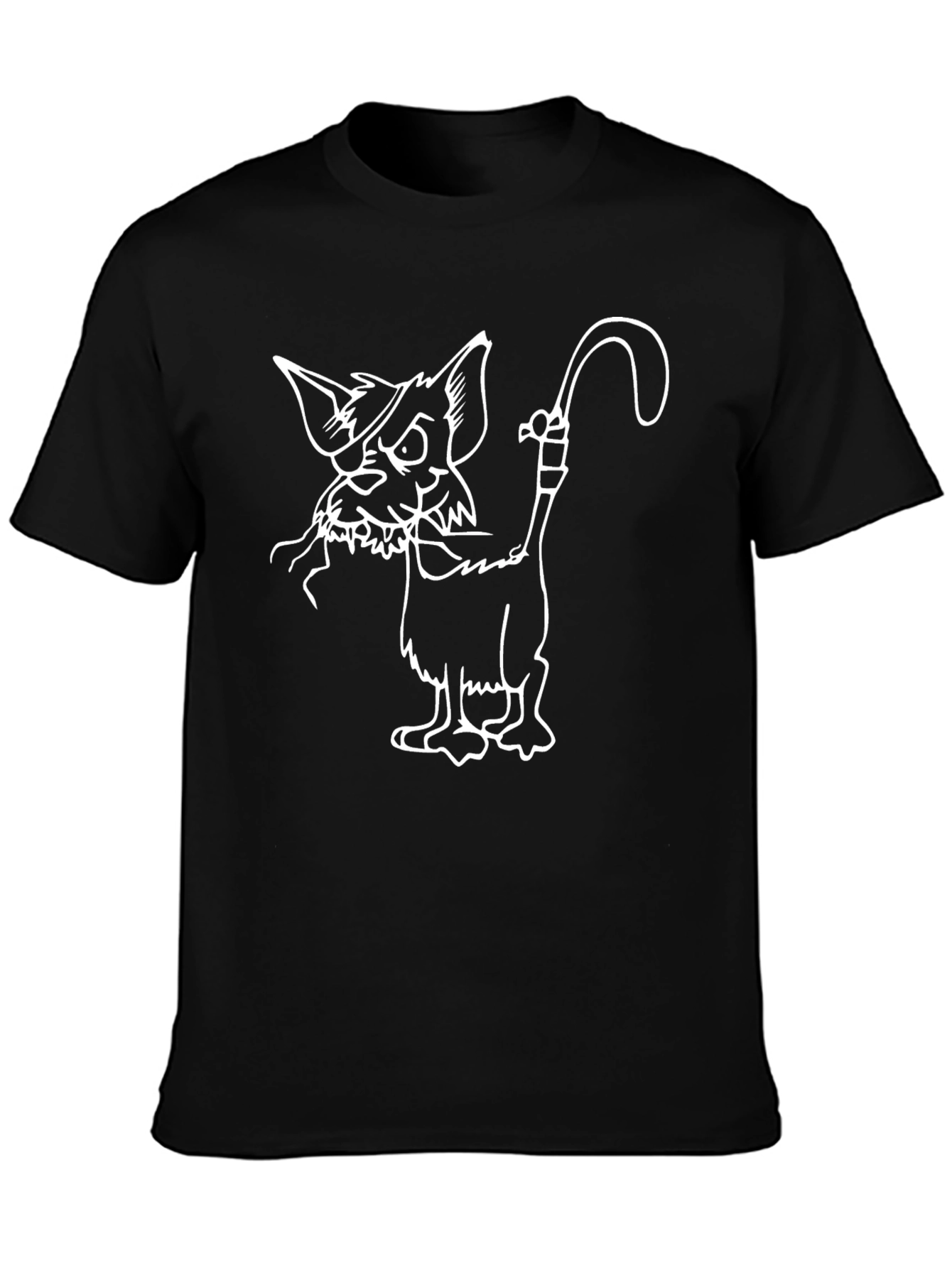 Black T-Shirt with Cartoon Cat Design