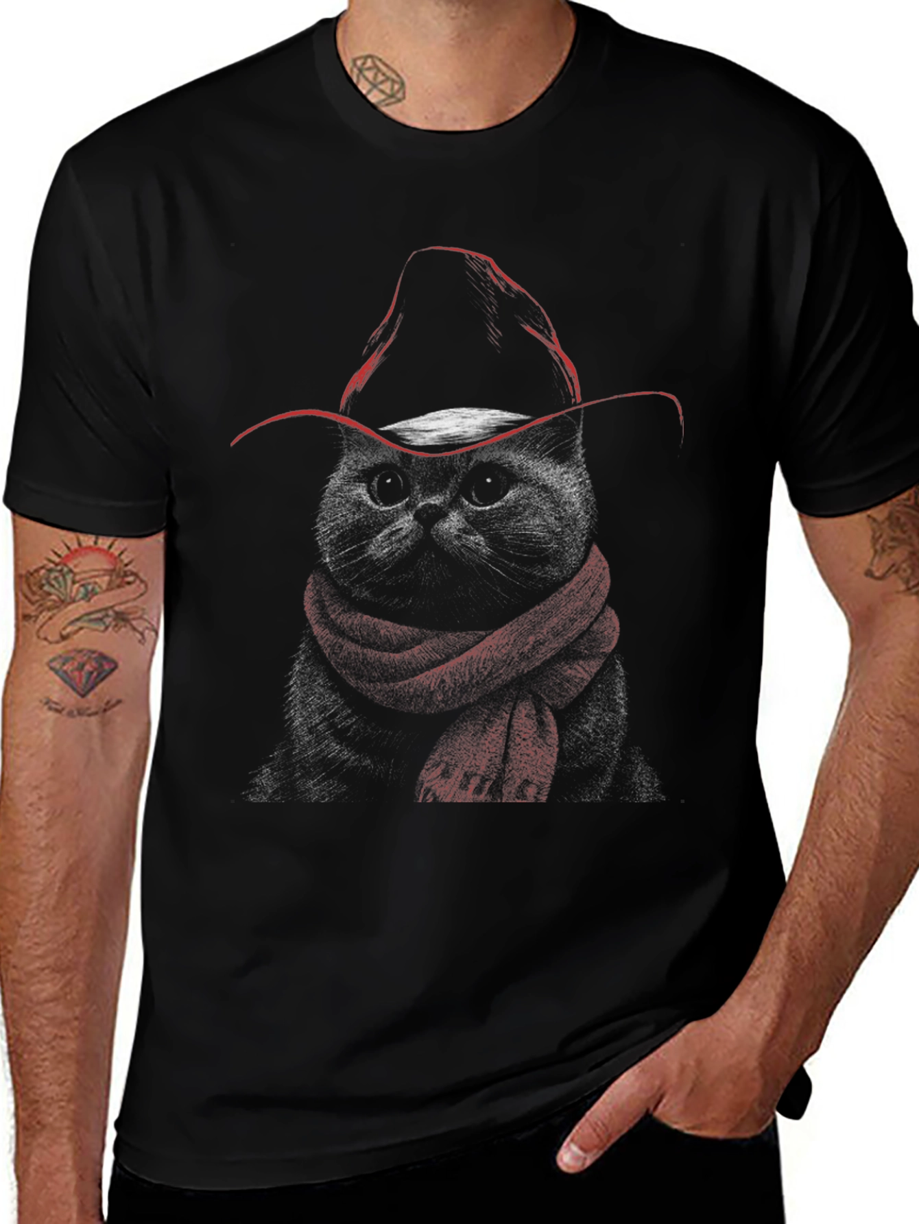 Cat Cowboy T-Shirt - Black