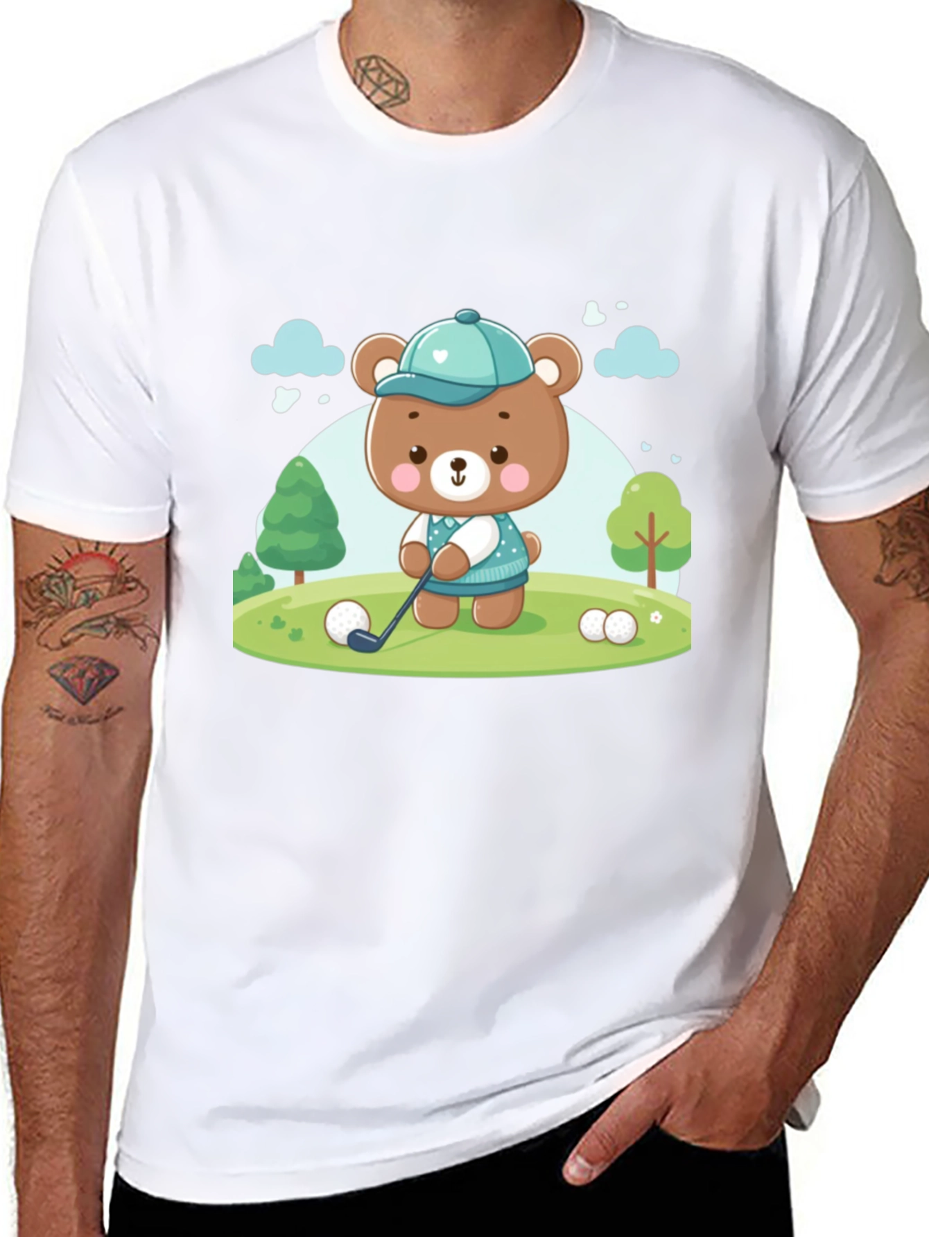 Golfing Bear T-Shirt - Cartoon Tee