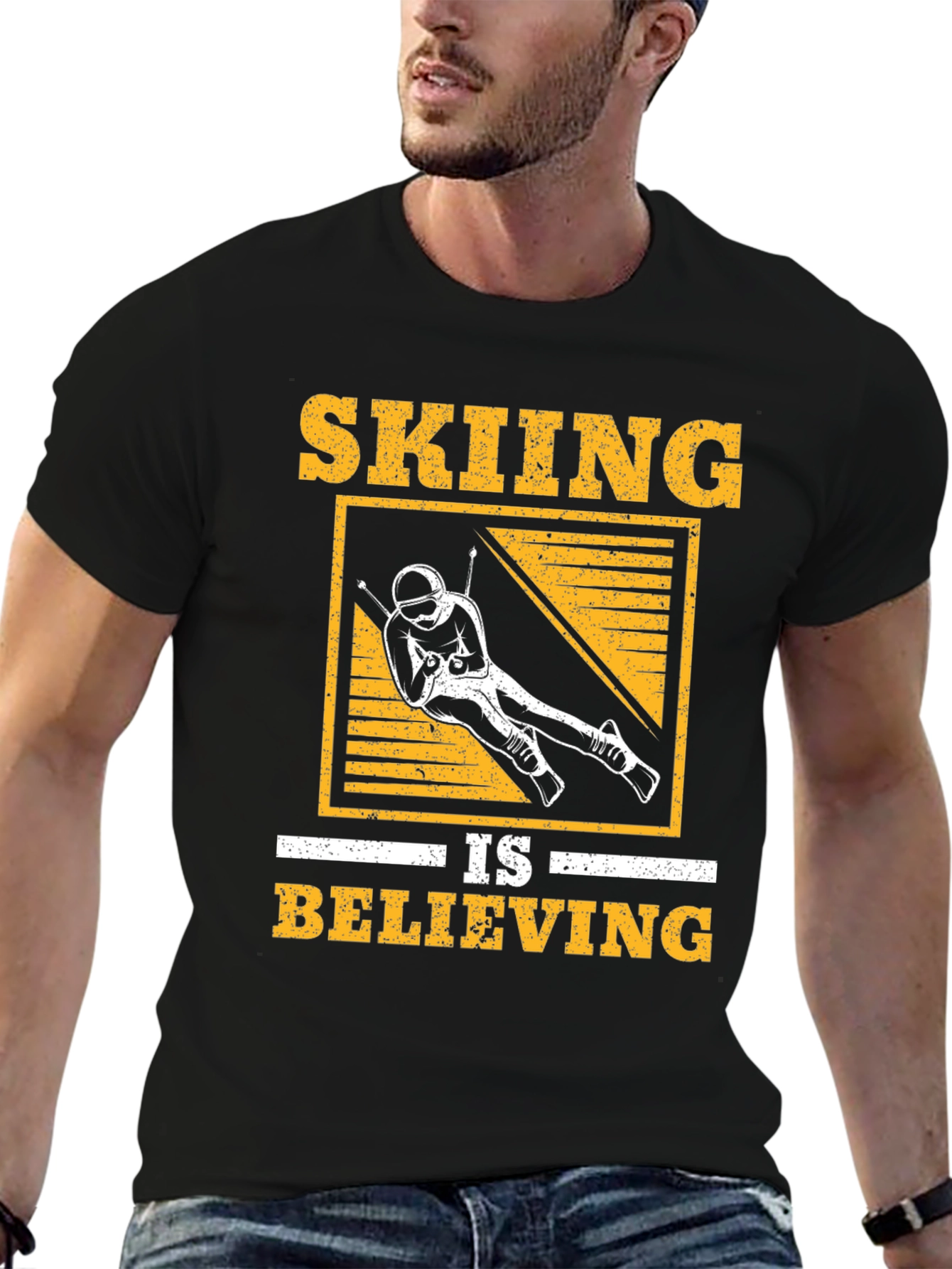 Skiing Is Believing Graphic Tee - Black