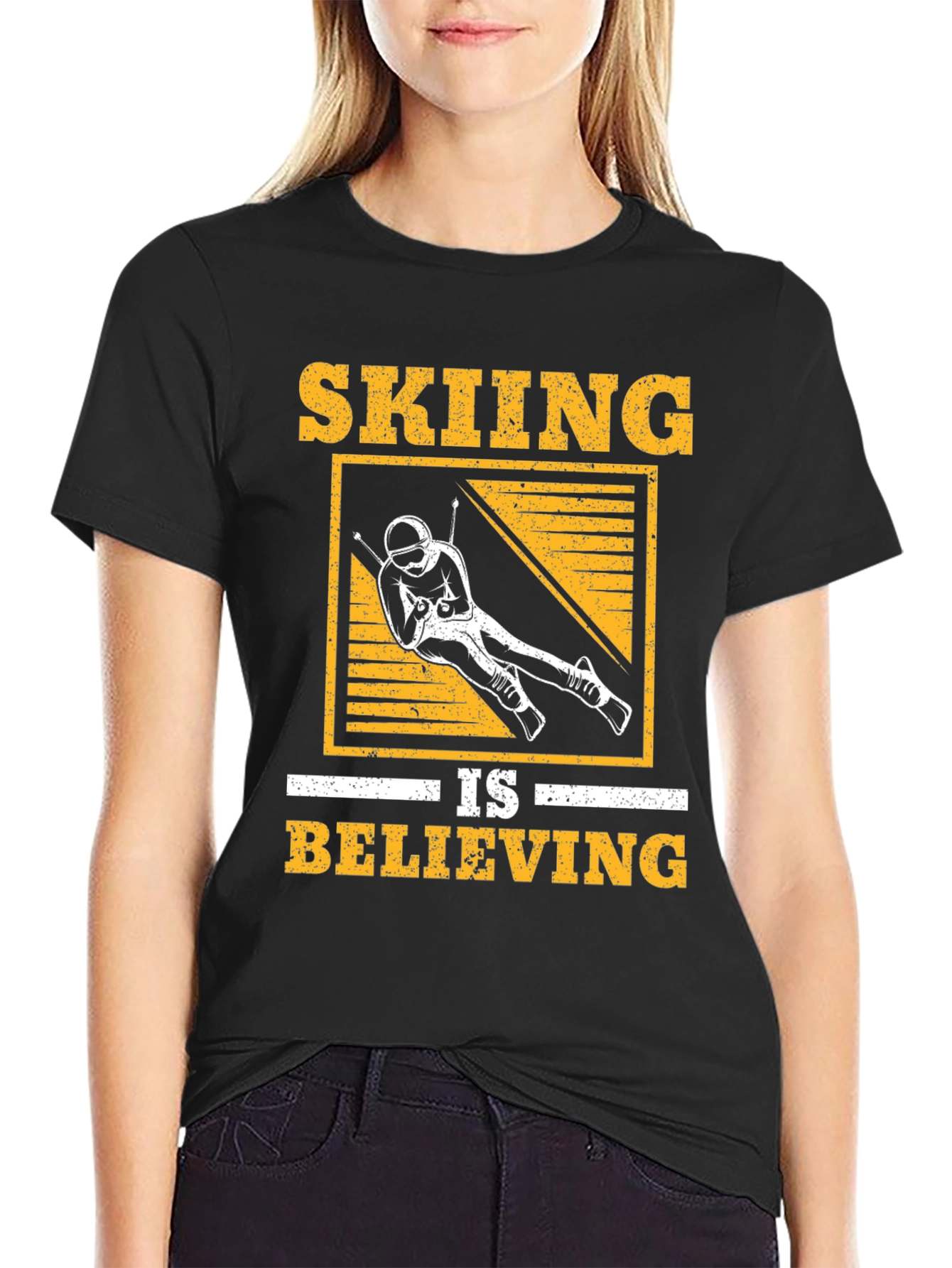 Skiing Is Believing Graphic Tee - Black