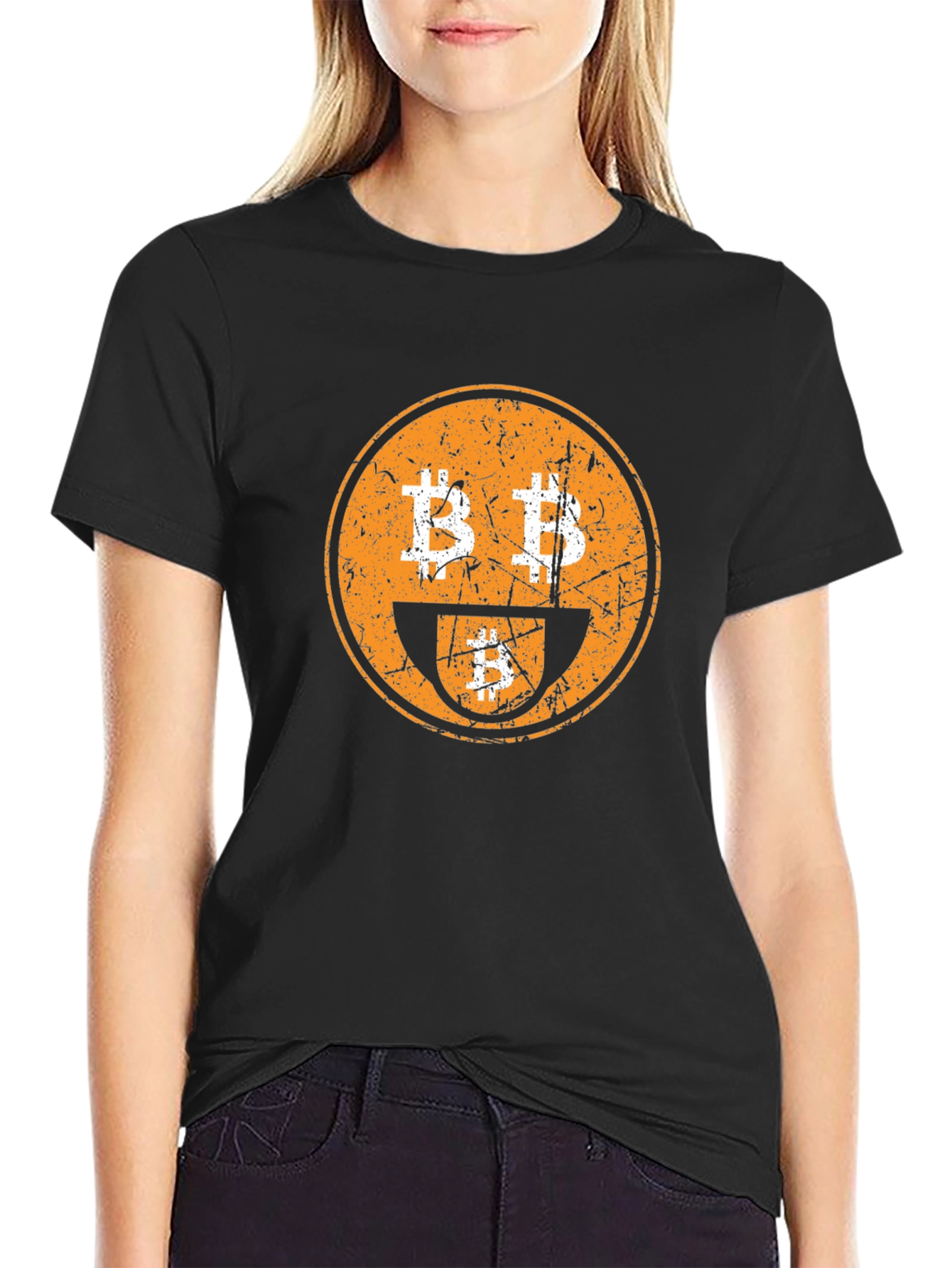 Bitcoin Smiley Face Graphic Tee - Crypto Enthusiast T-Shirt