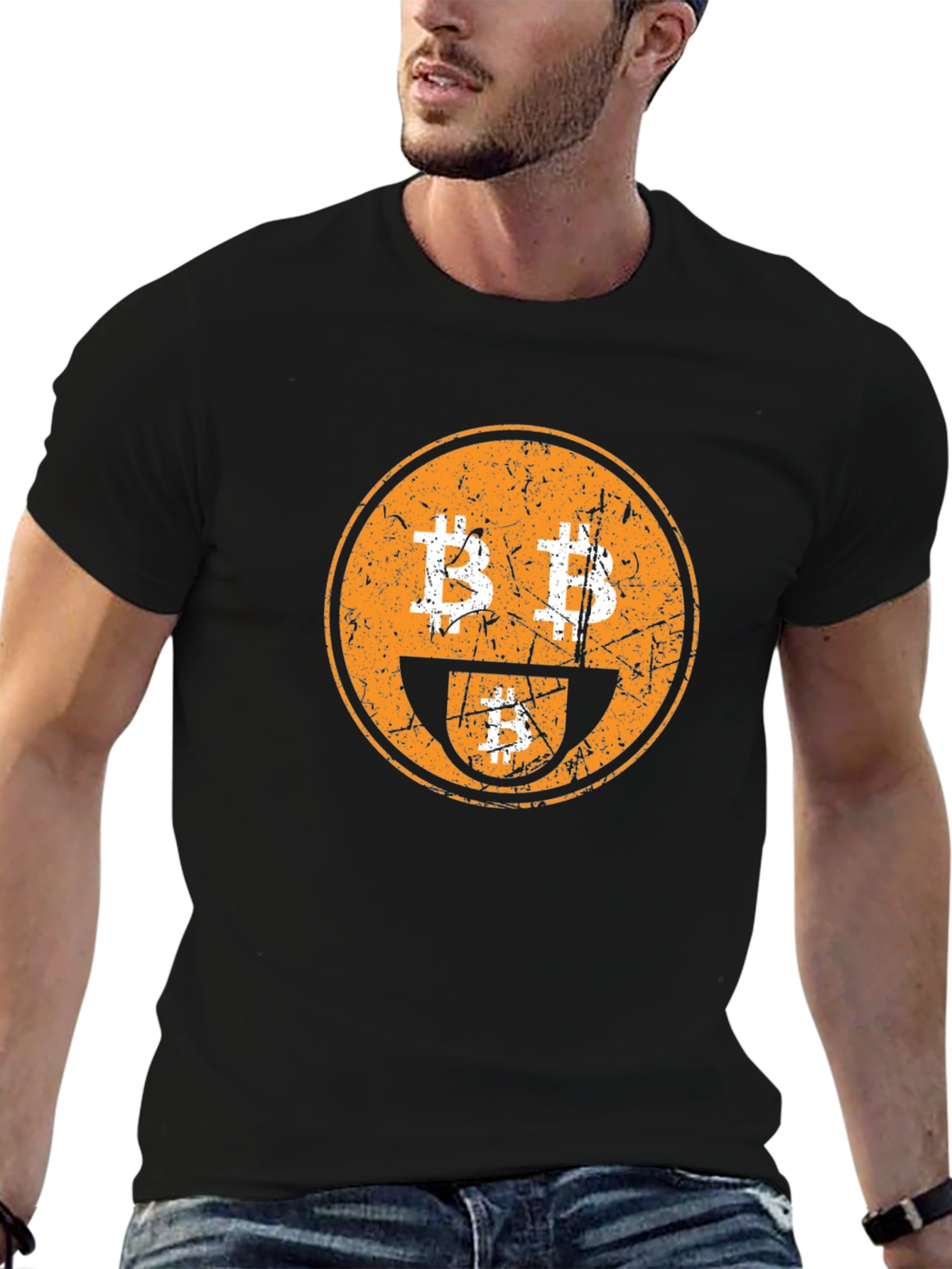 Bitcoin Smiley Face Graphic Tee - Crypto Enthusiast T-Shirt