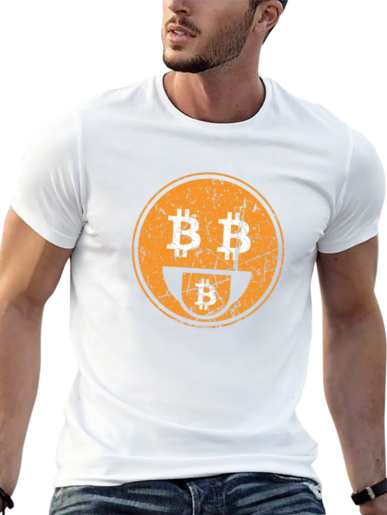Bitcoin Smiley Face Graphic Tee - Crypto Enthusiast T-Shirt