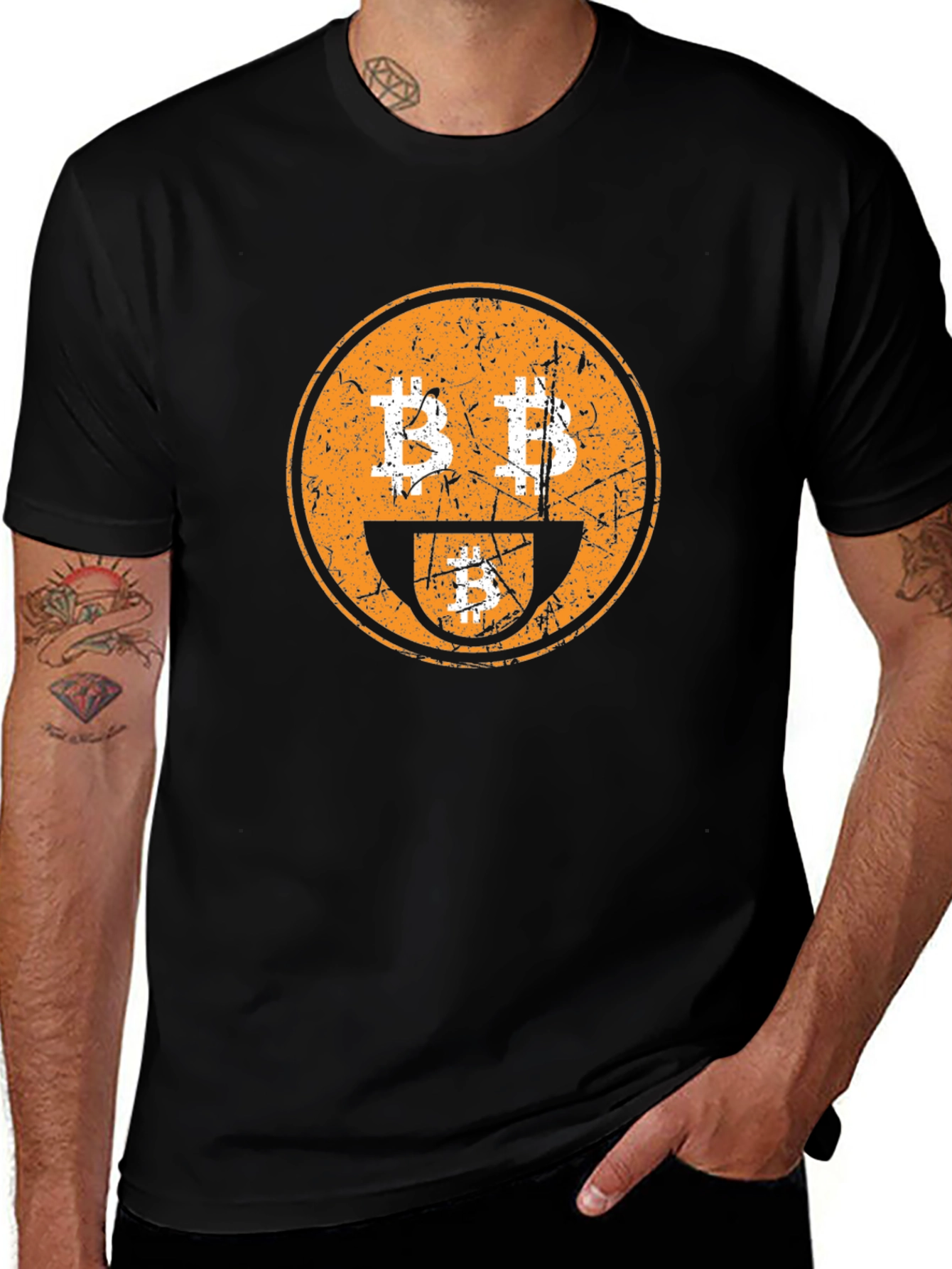 Bitcoin Smiley Face Graphic Tee - Crypto Enthusiast T-Shirt