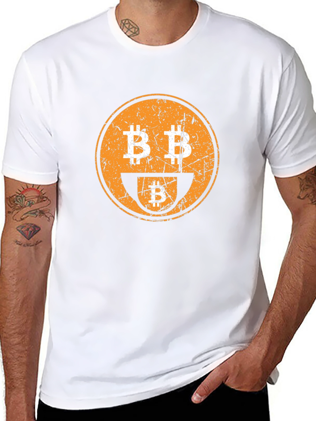 Bitcoin Smiley Face Graphic Tee - Crypto Enthusiast T-Shirt