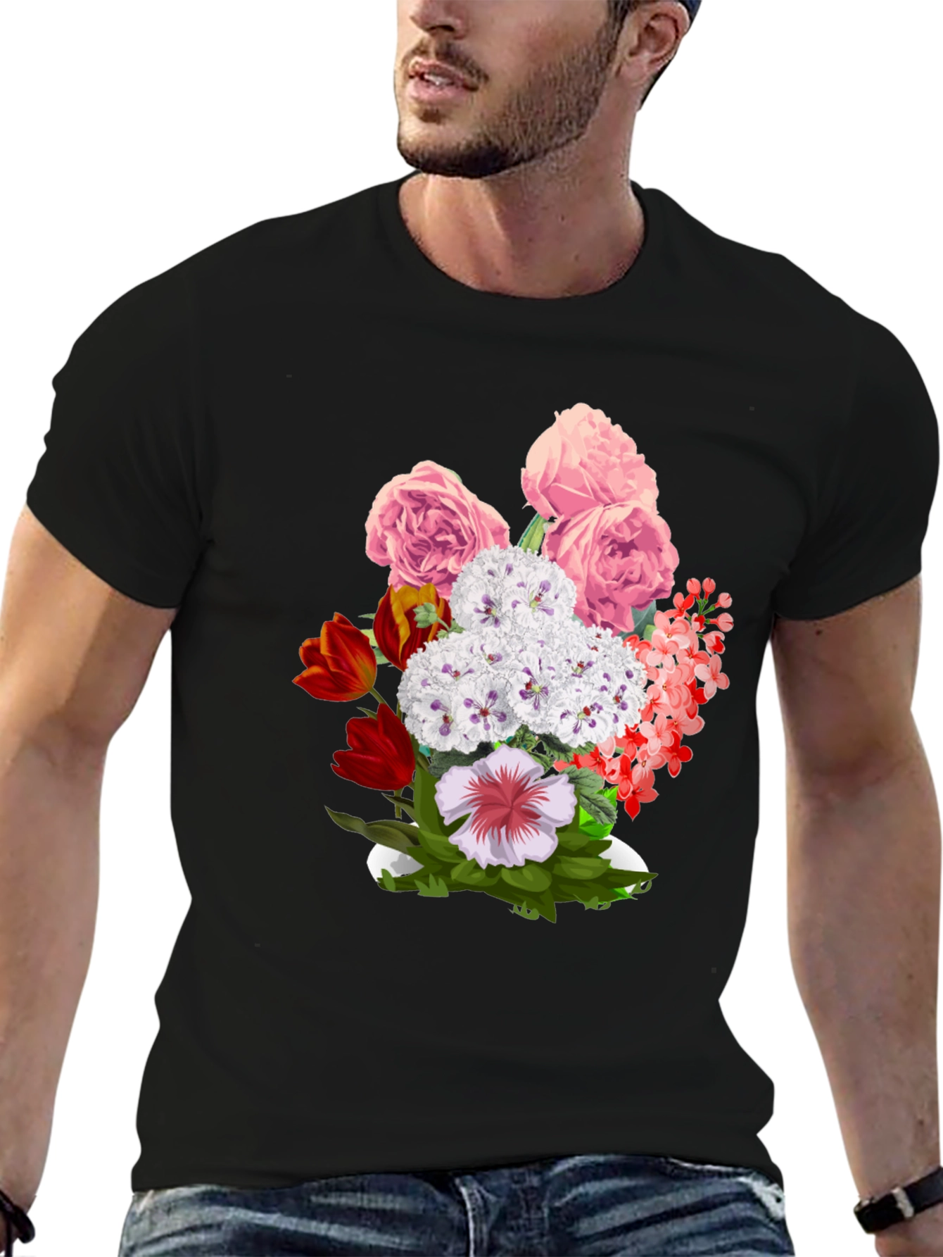 Floral Print Black T-Shirt