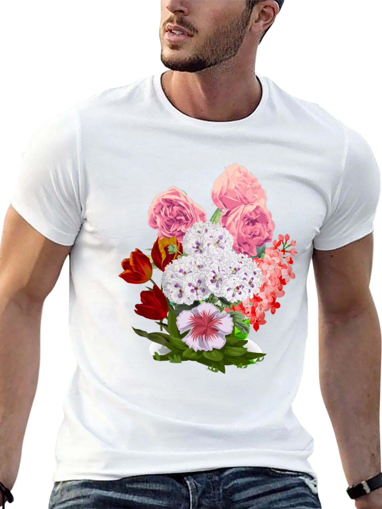 Floral Print Black T-Shirt