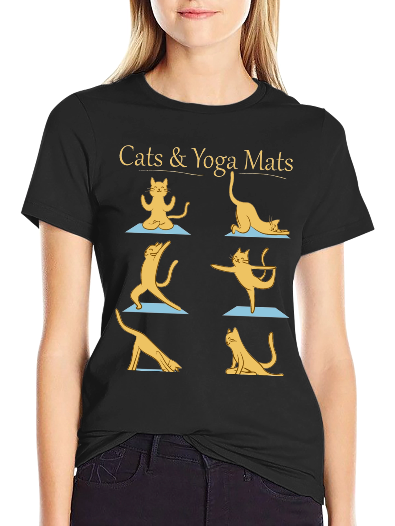 Cats & Yoga Mats Graphic Tee - Black