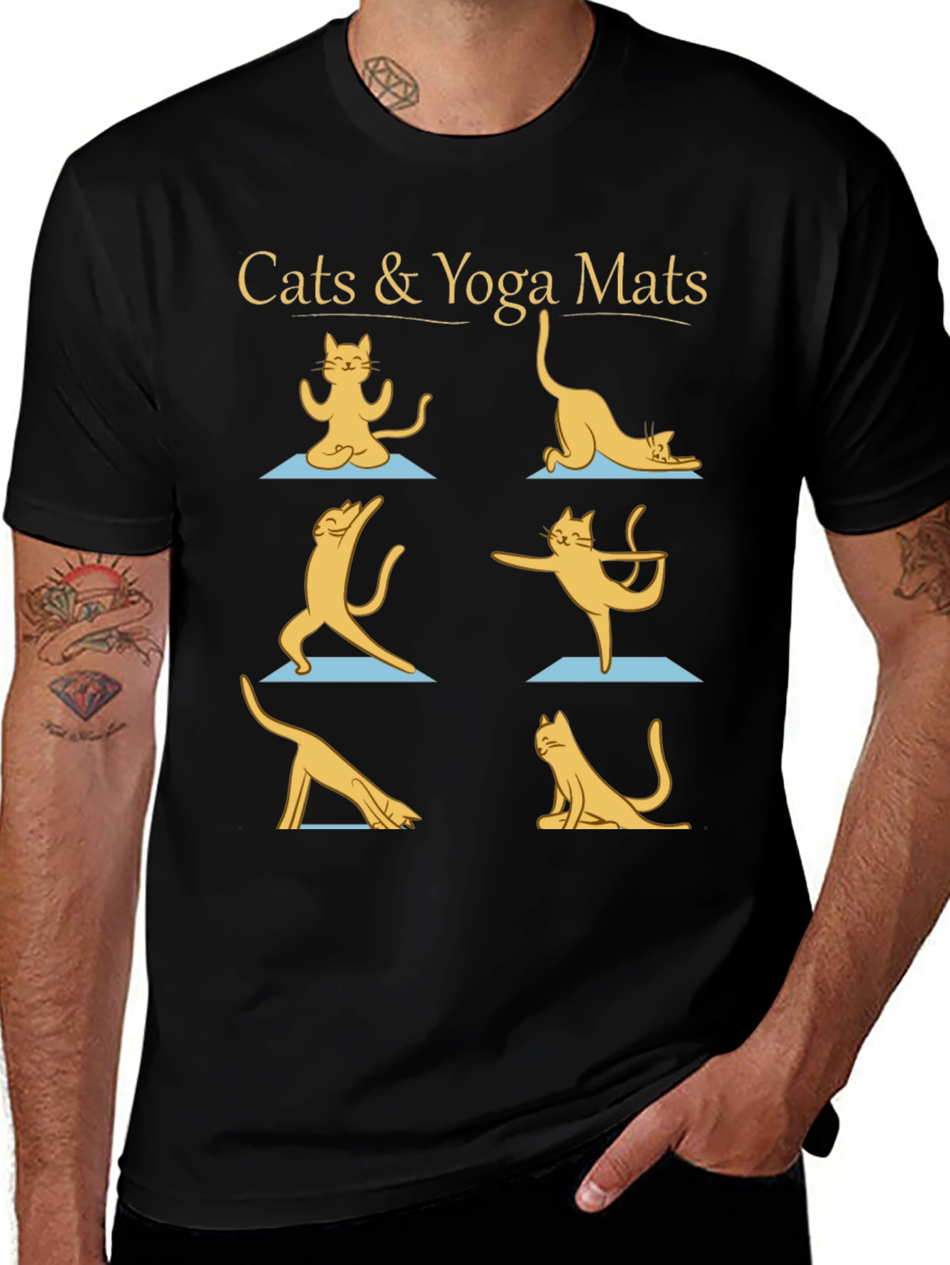 Cats & Yoga Mats Graphic Tee - Black
