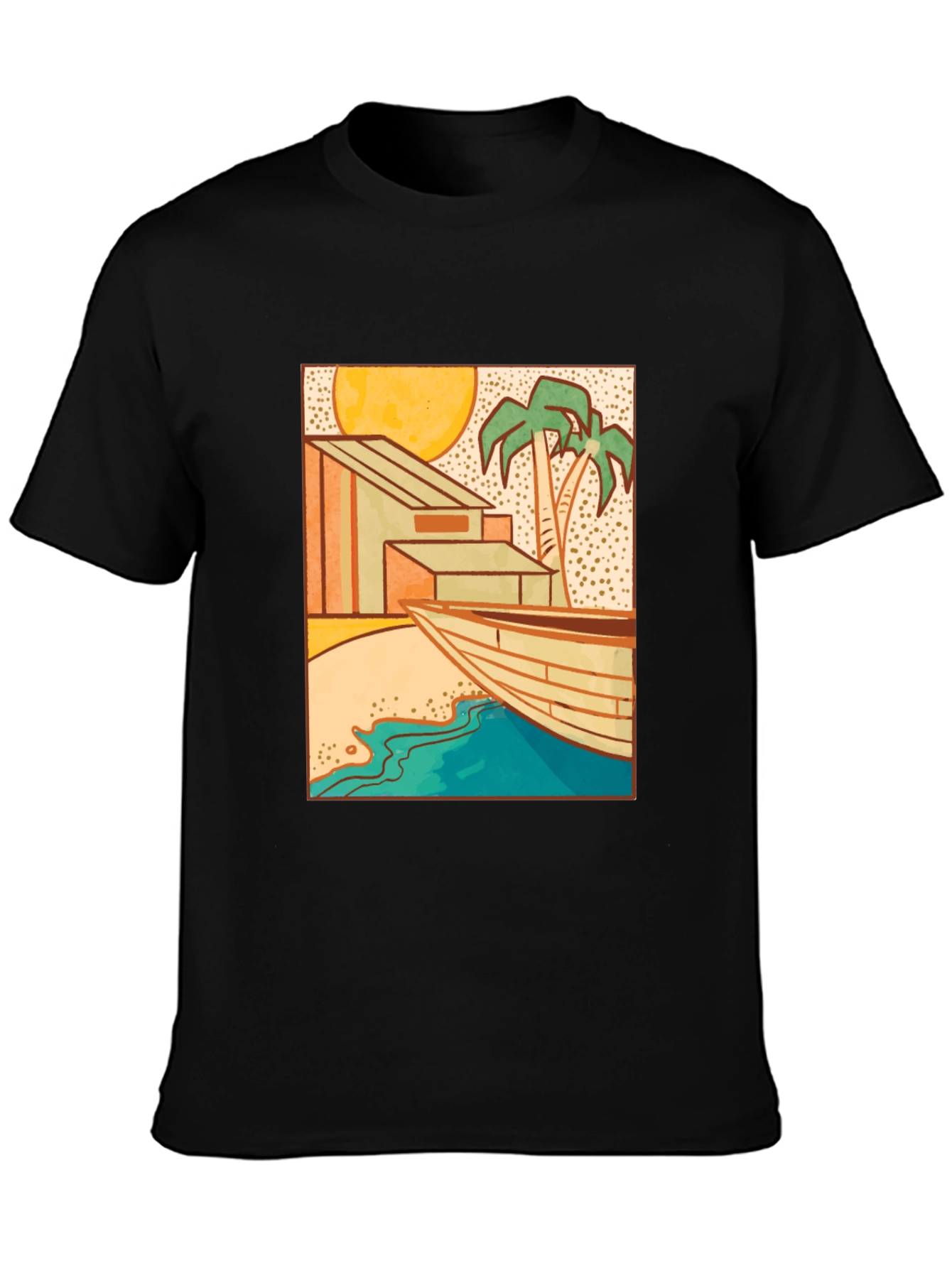 Beach House Graphic Black T-Shirt