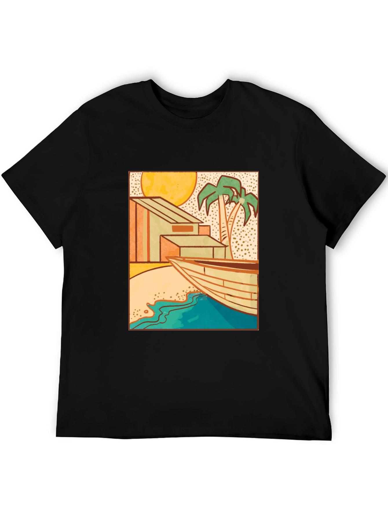 Beach House Graphic Black T-Shirt