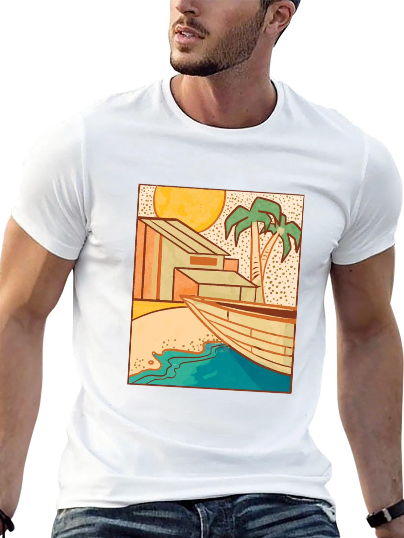 Beach House Graphic Black T-Shirt