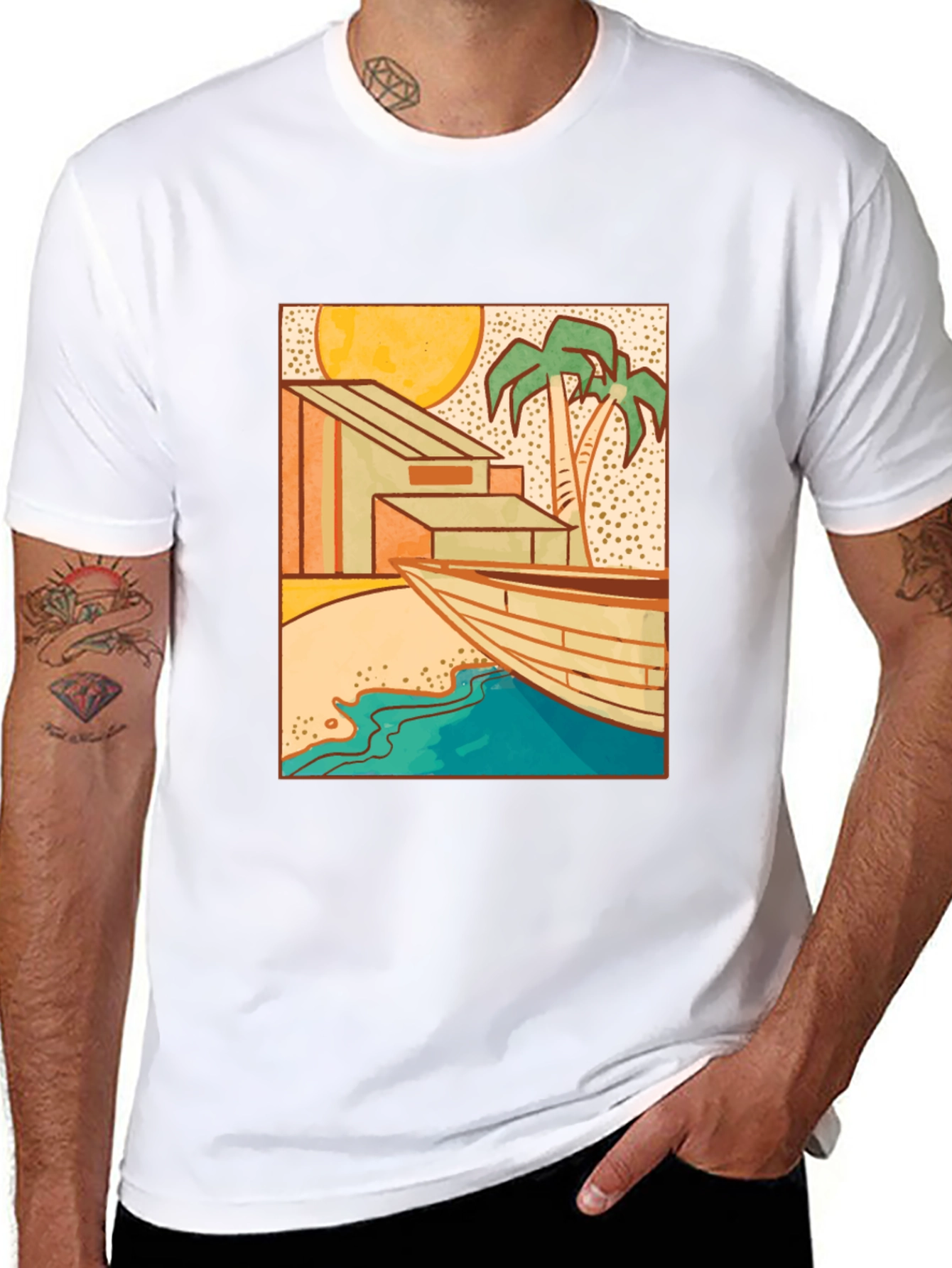 Beach House Graphic Black T-Shirt