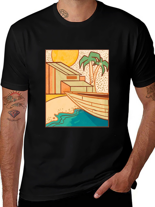 Beach House Graphic Black T-Shirt