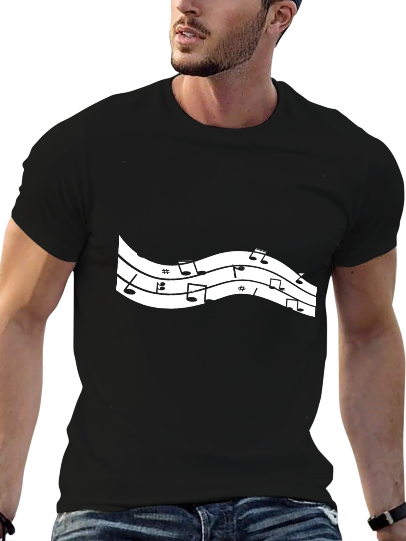 Musical Notes Graphic Black T-Shirt