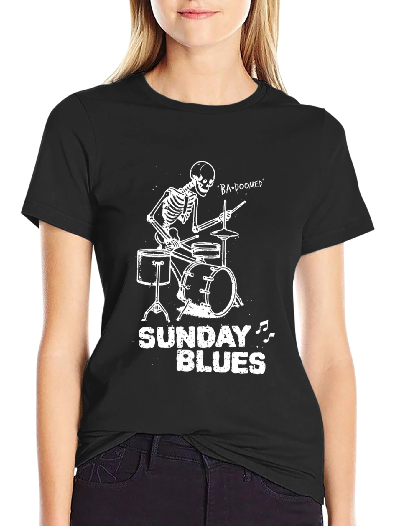 Skeleton Drummer Sunday Blues Graphic Tee