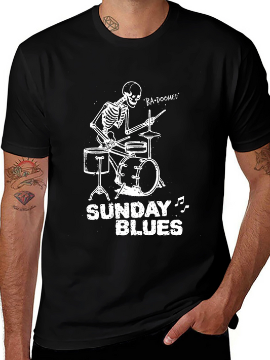 Skeleton Drummer Sunday Blues Graphic Tee
