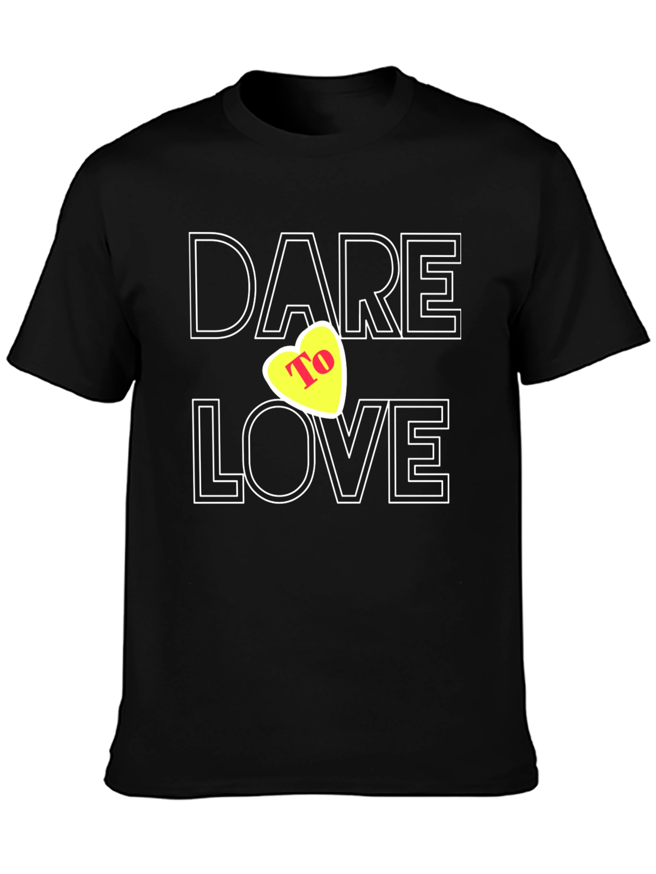 Dare To Love Black T-Shirt with Heart Graphic