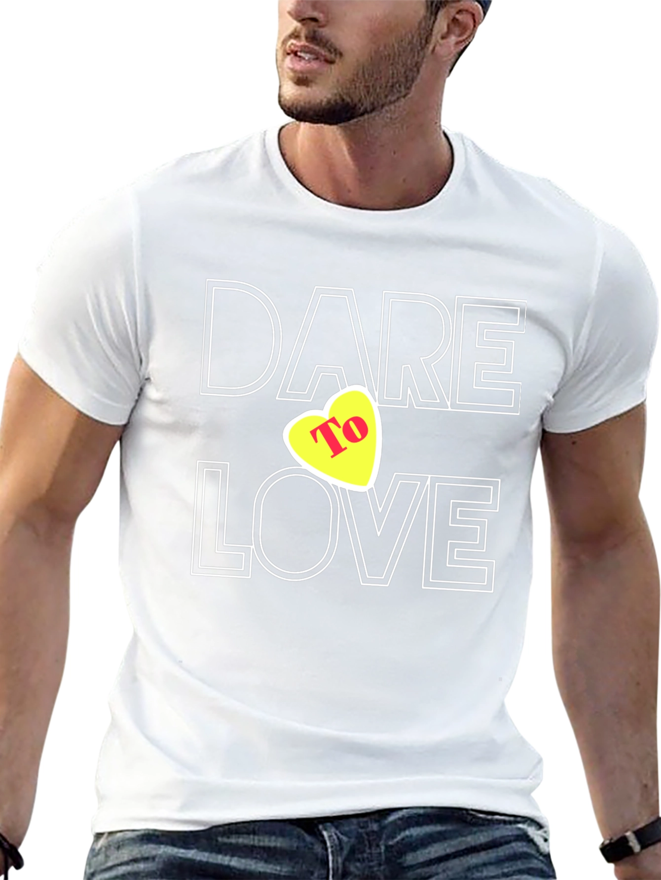 Dare To Love Black T-Shirt with Heart Graphic