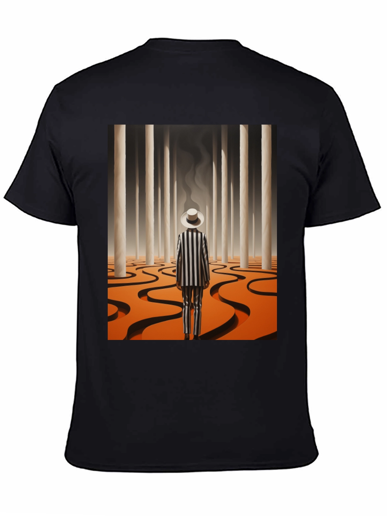 Surrealist Man in Striped Suit Graphic Tee