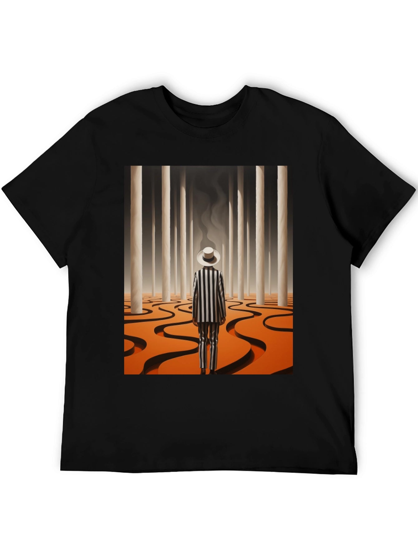 Surrealist Man in Striped Suit Graphic Tee