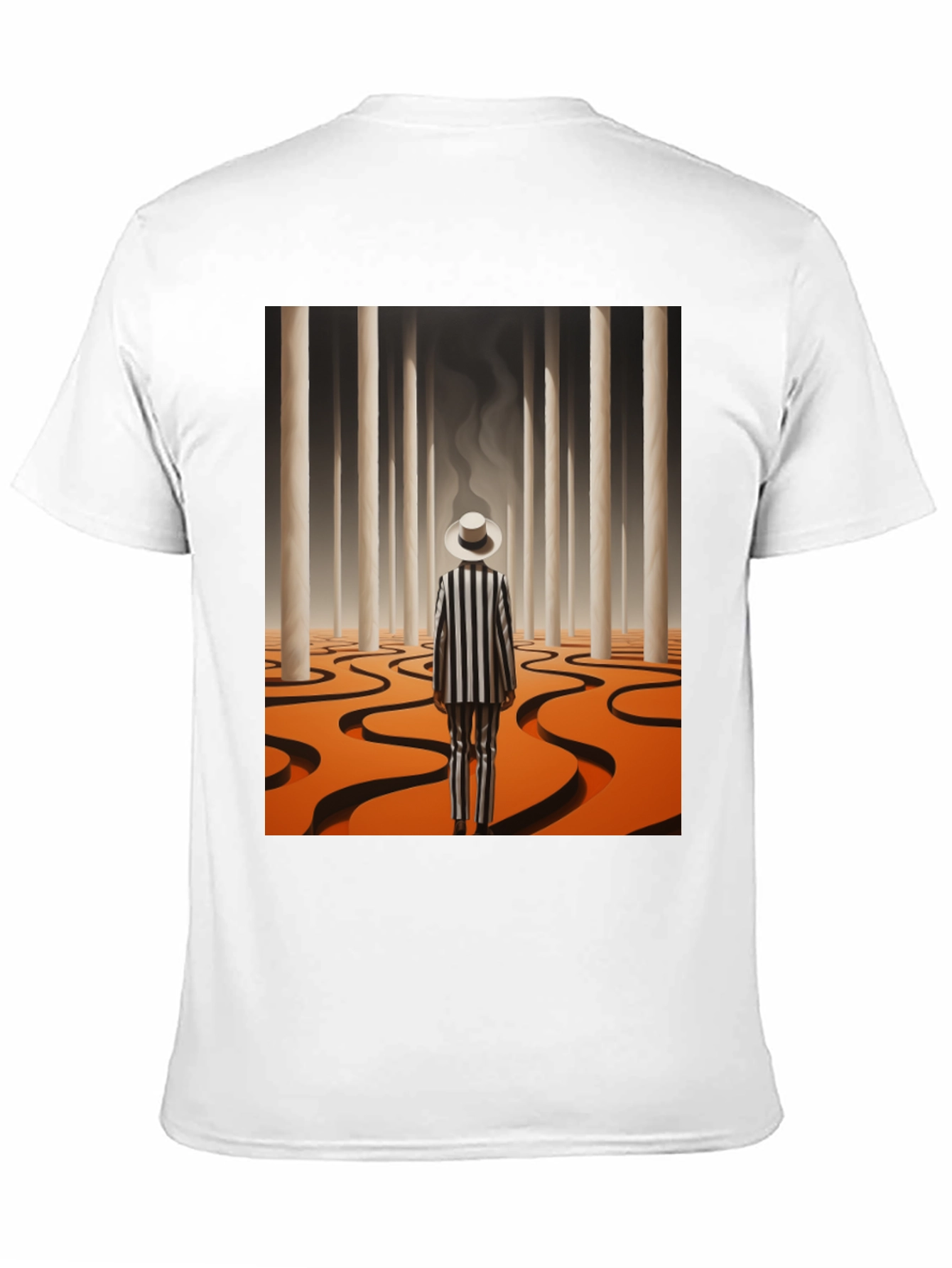 Surrealist Man in Striped Suit Graphic Tee