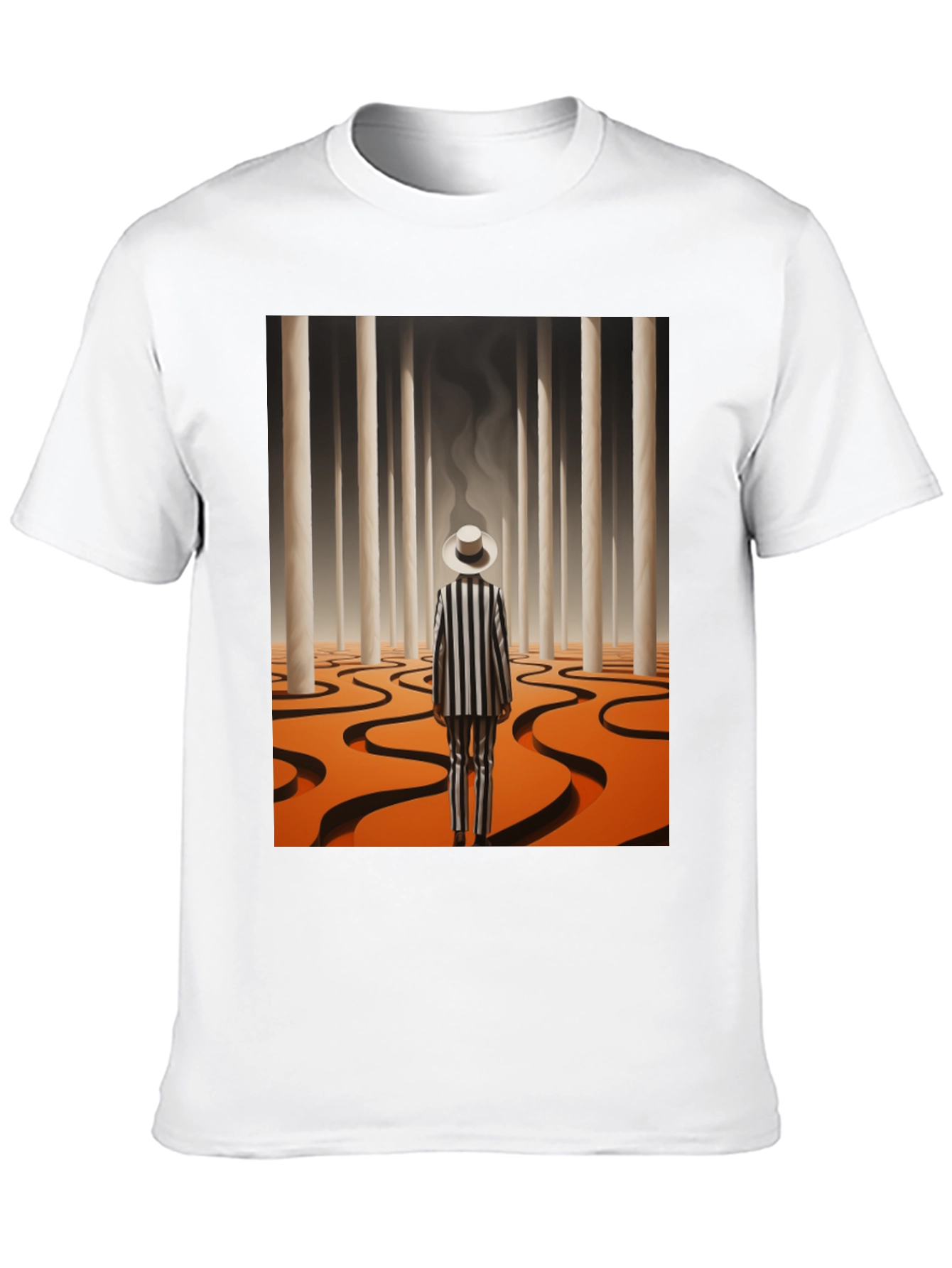 Surrealist Man in Striped Suit Graphic Tee