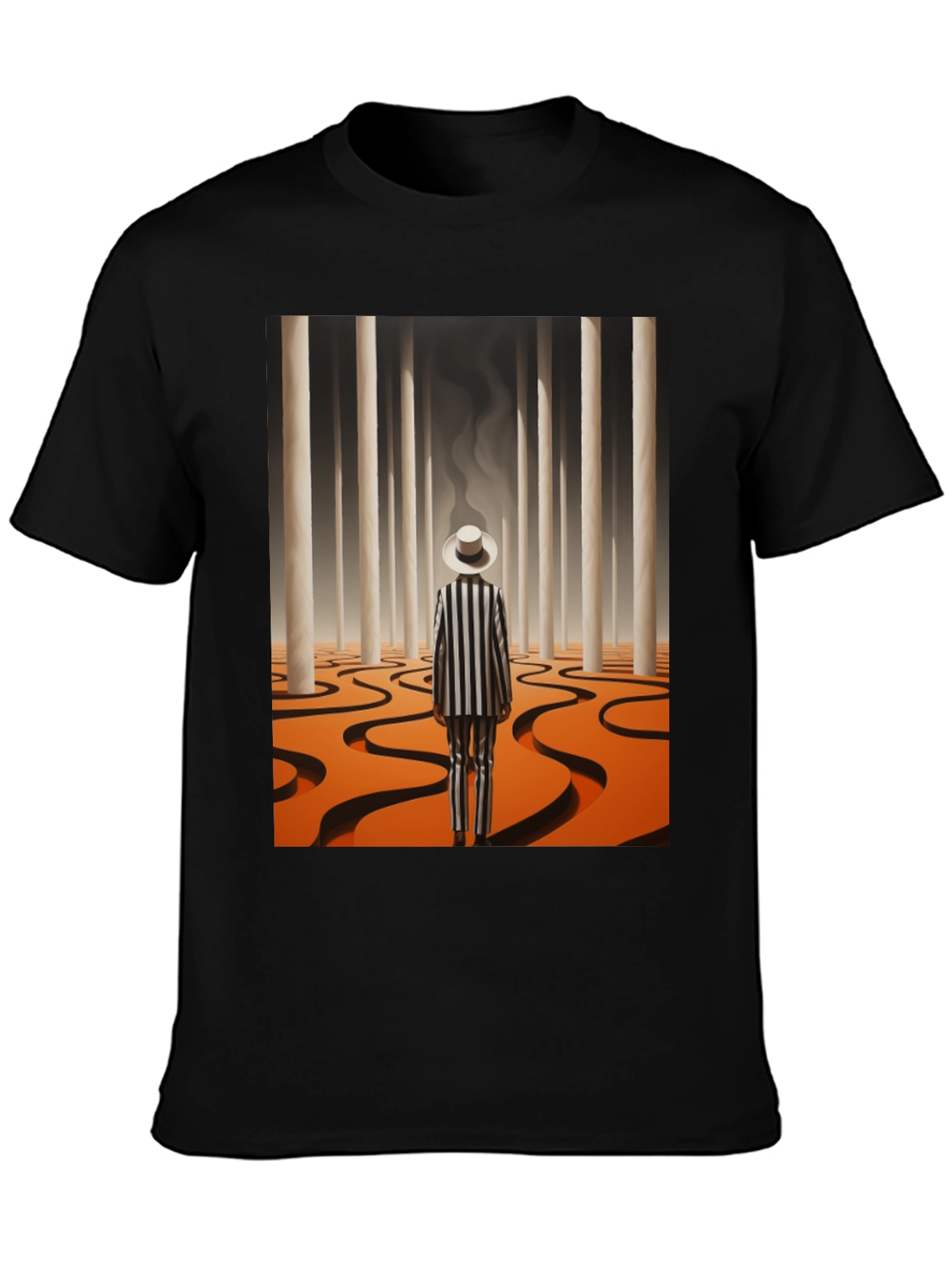 Surrealist Man in Striped Suit Graphic Tee