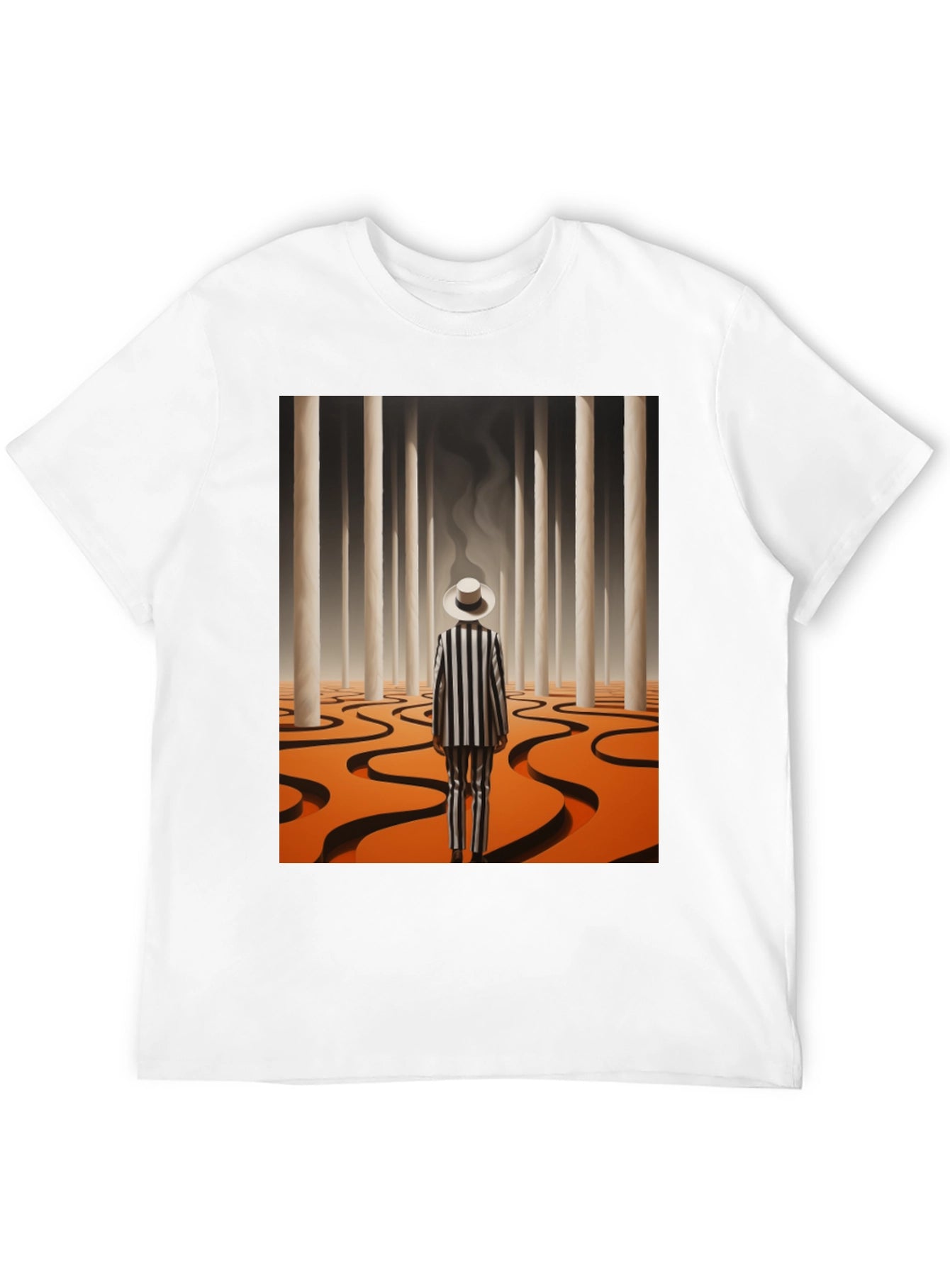 Surrealist Man in Striped Suit Graphic Tee