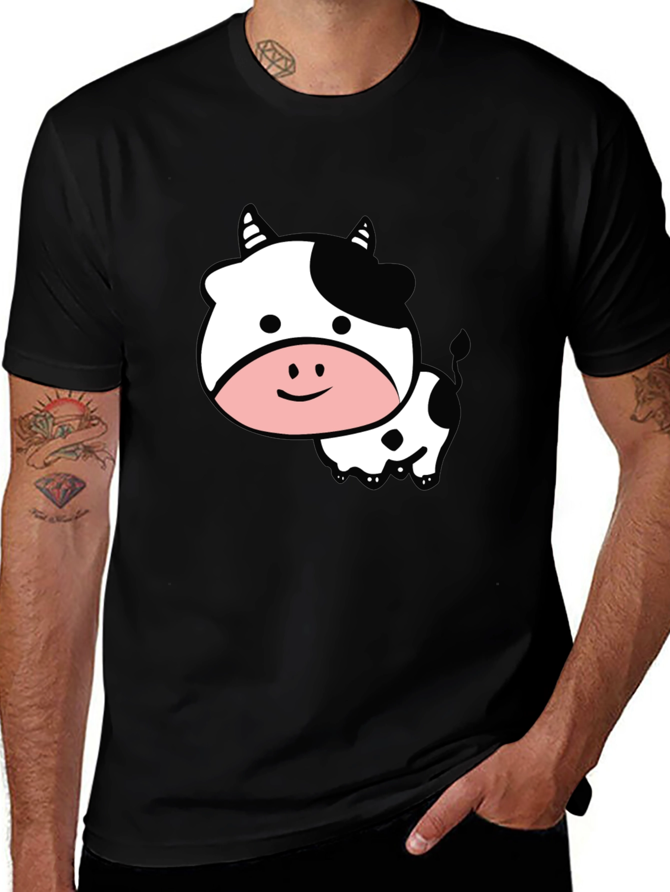 Cute Cow Graphic Black T-Shirt