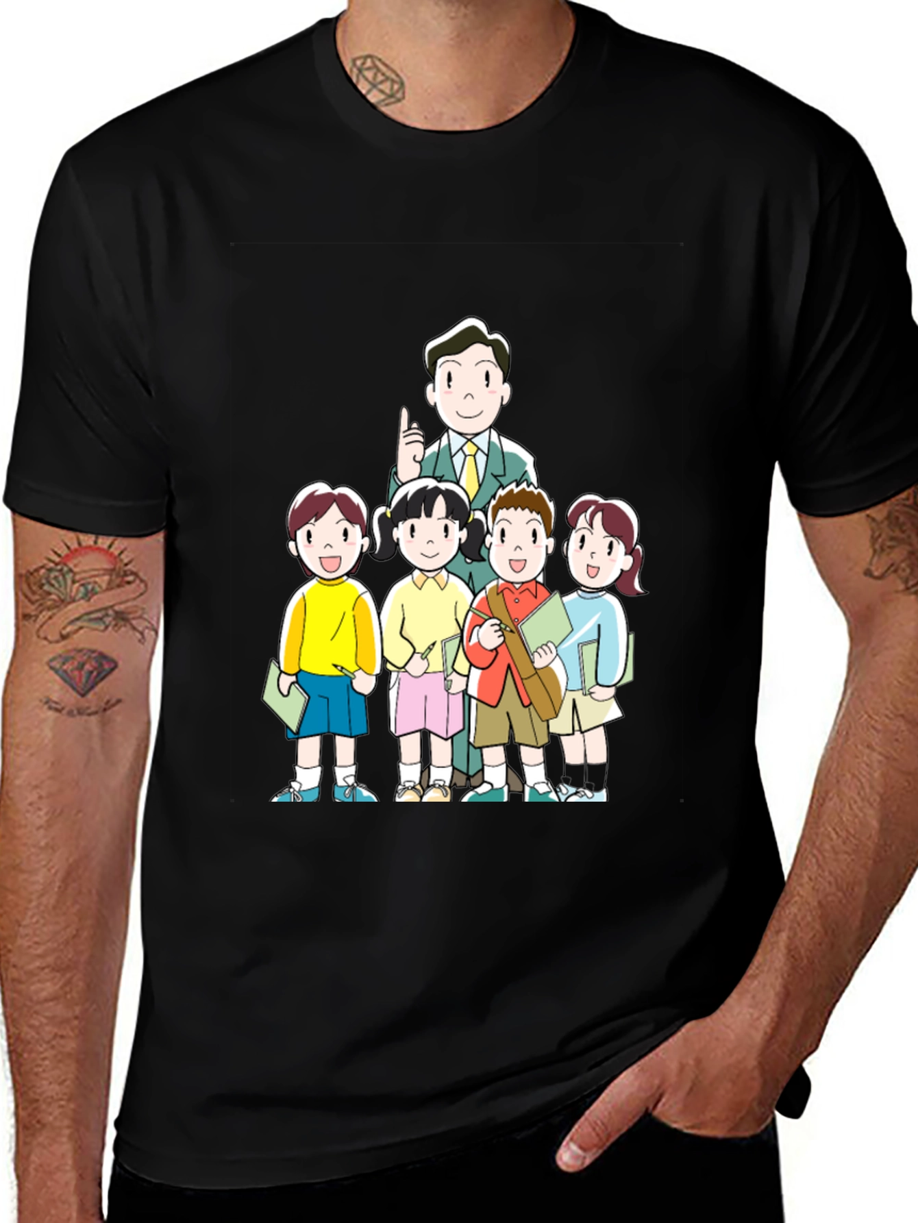 Anime Teacher & Students Black T-Shirt