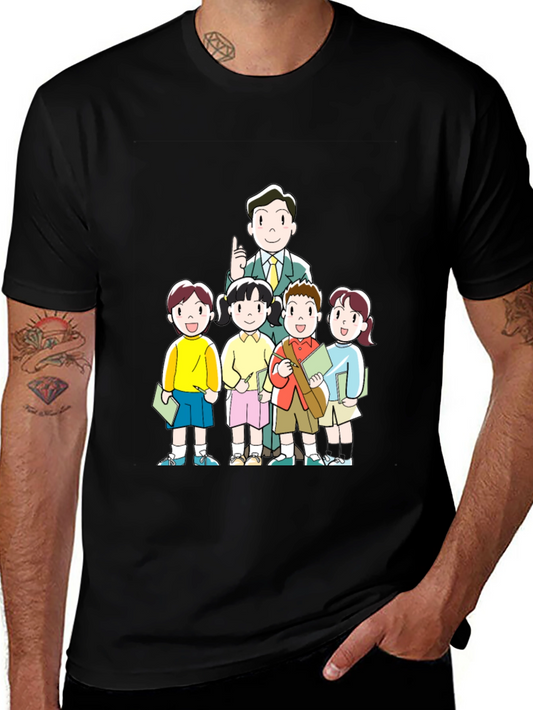 Anime Teacher & Students Black T-Shirt