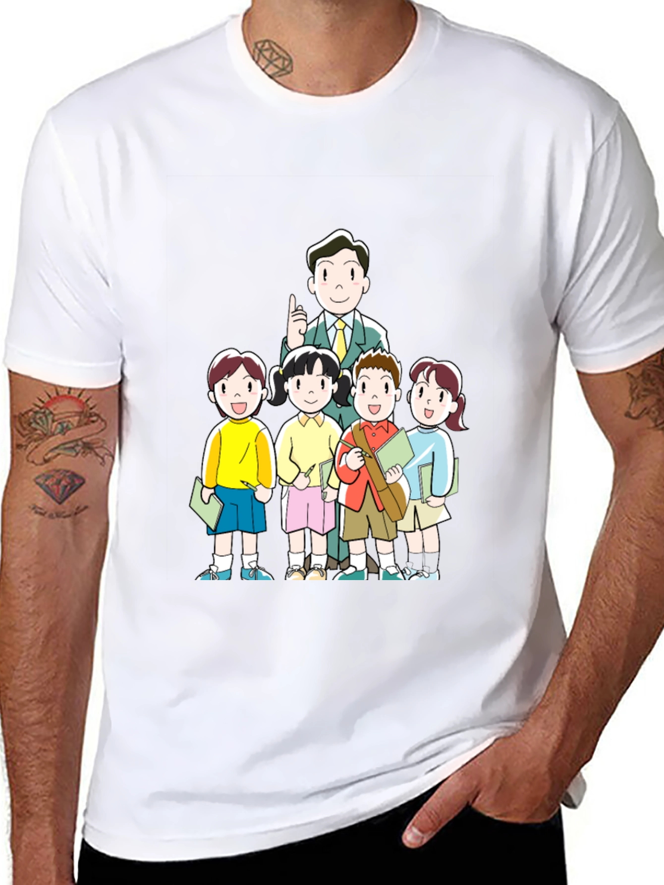 Anime Teacher & Students Black T-Shirt