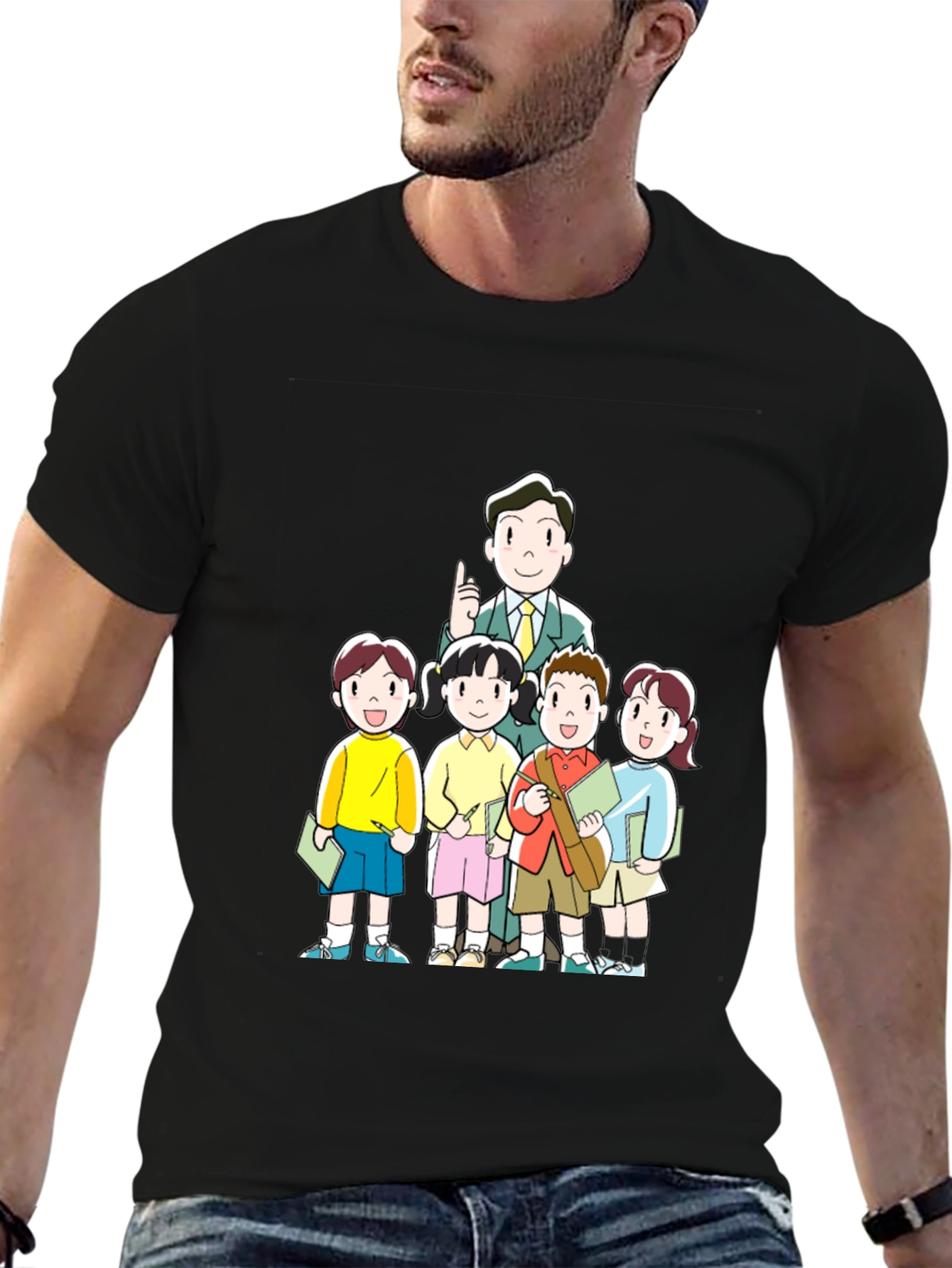 Anime Teacher & Students Black T-Shirt