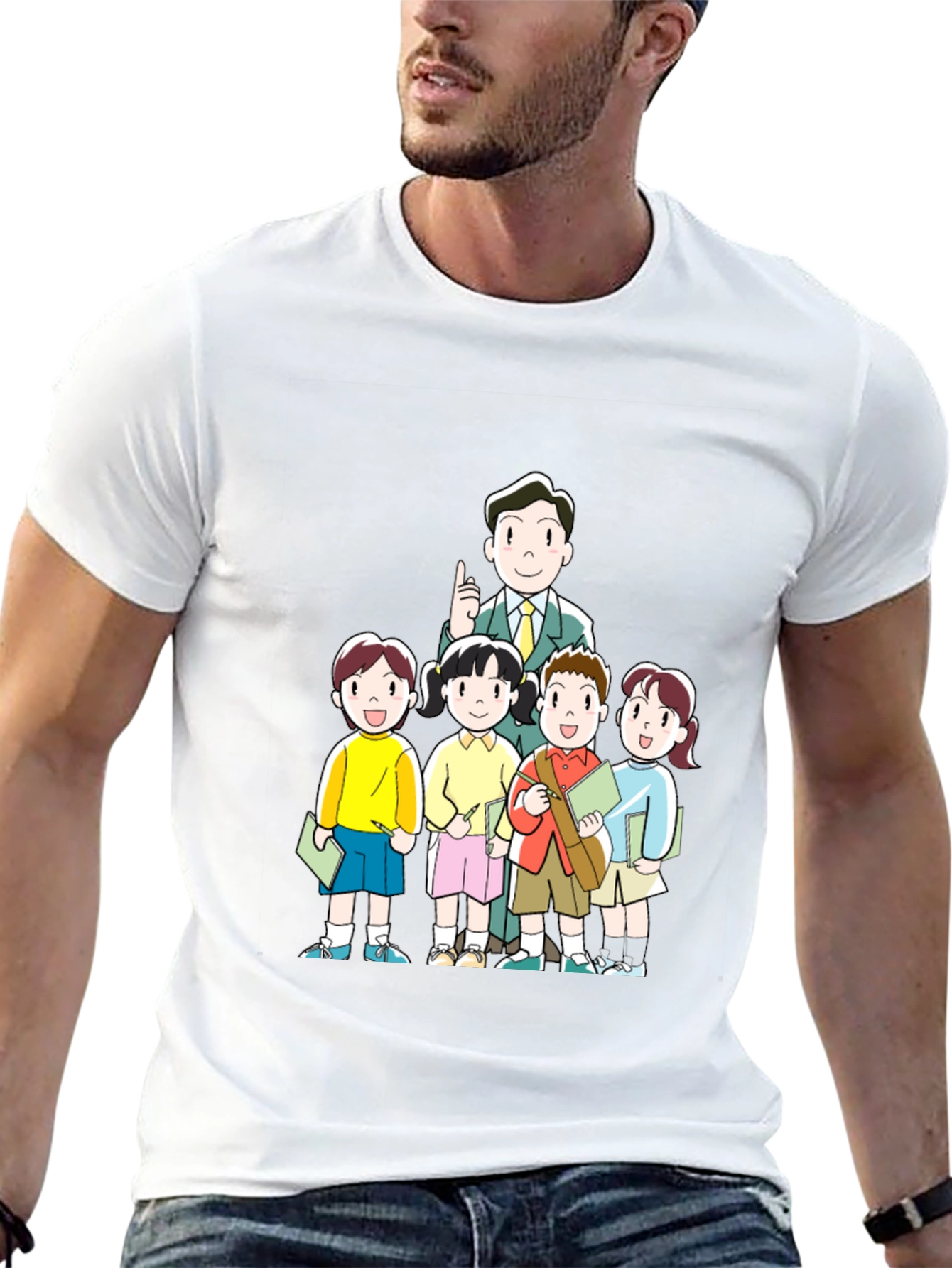 Anime Teacher & Students Black T-Shirt