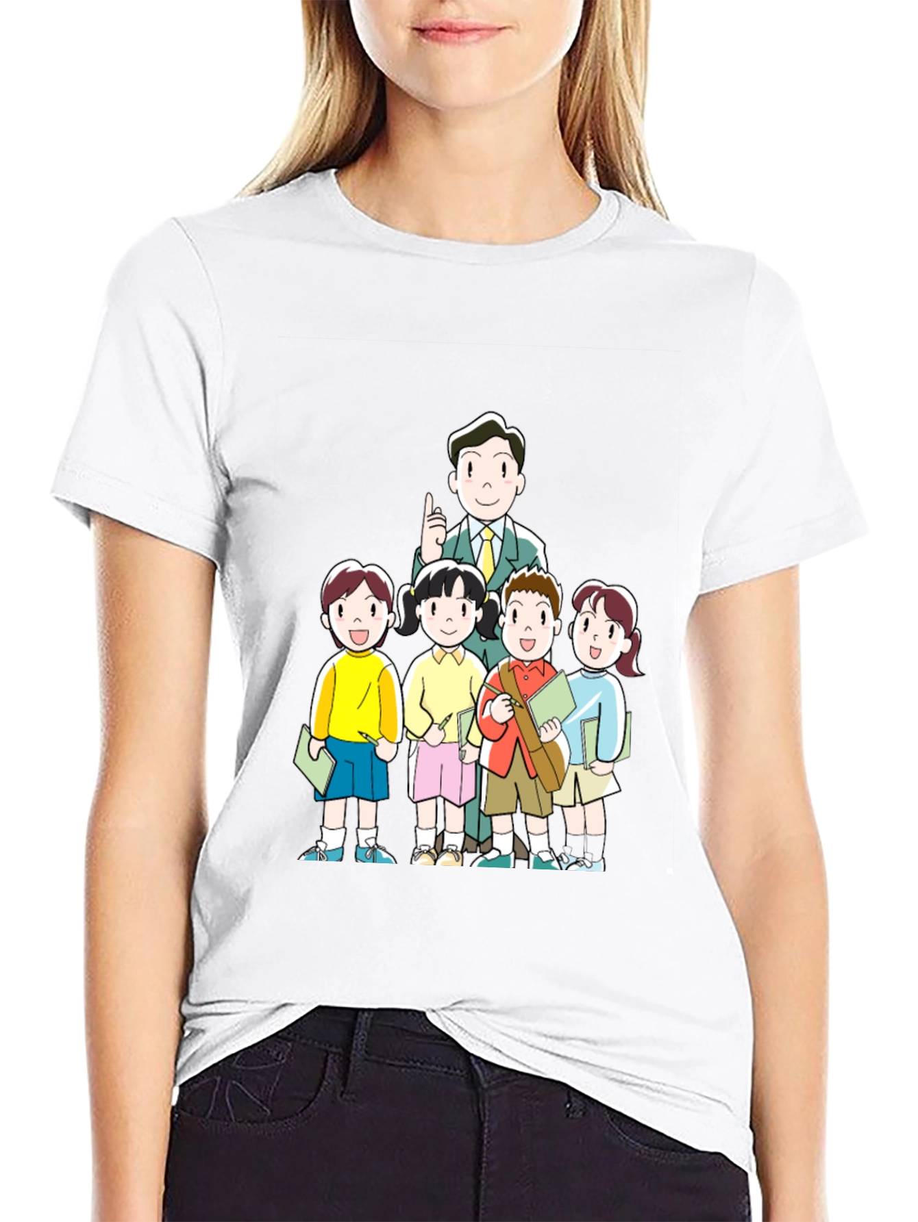 Anime Teacher & Students Black T-Shirt