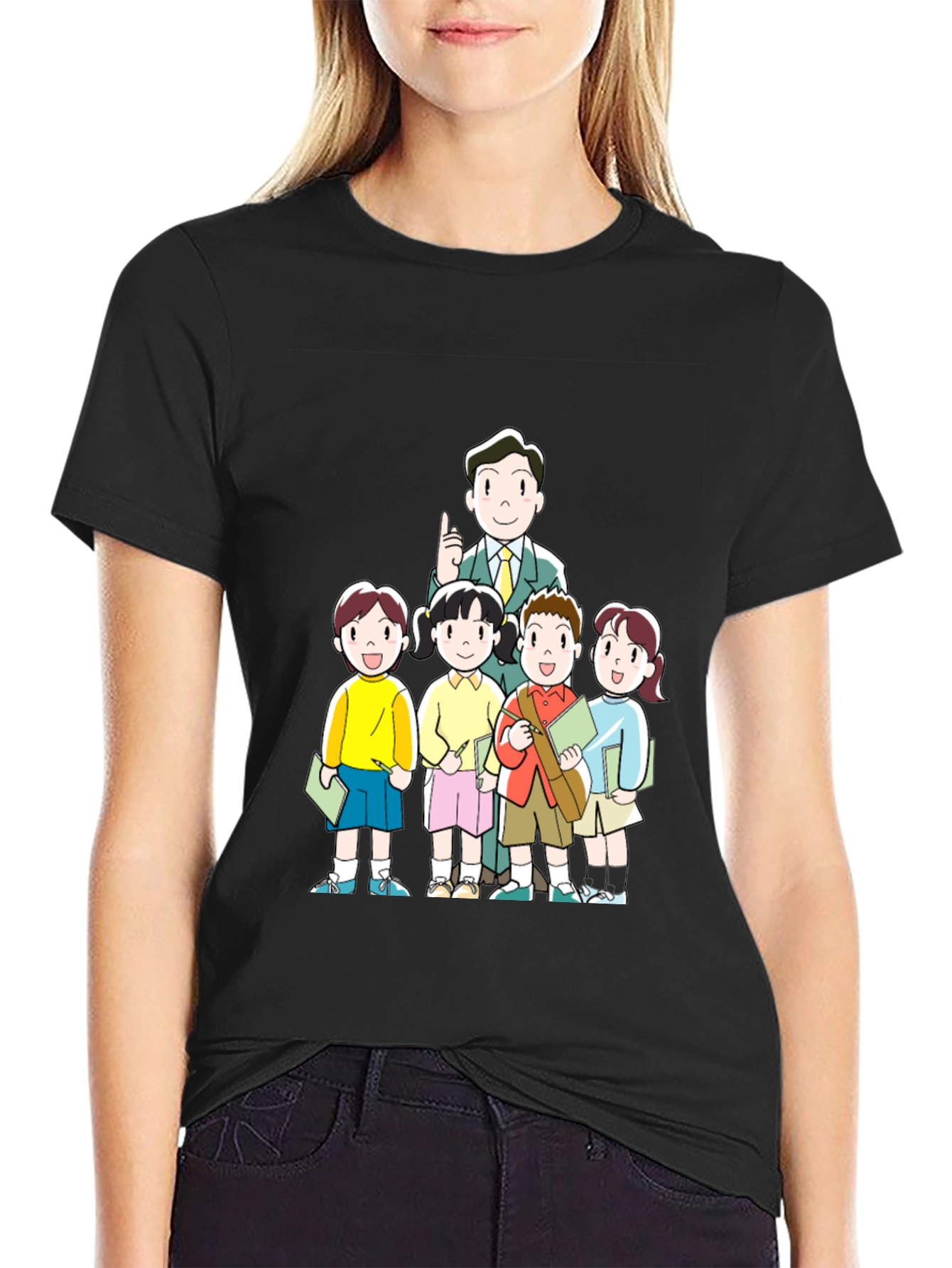 Anime Teacher & Students Black T-Shirt