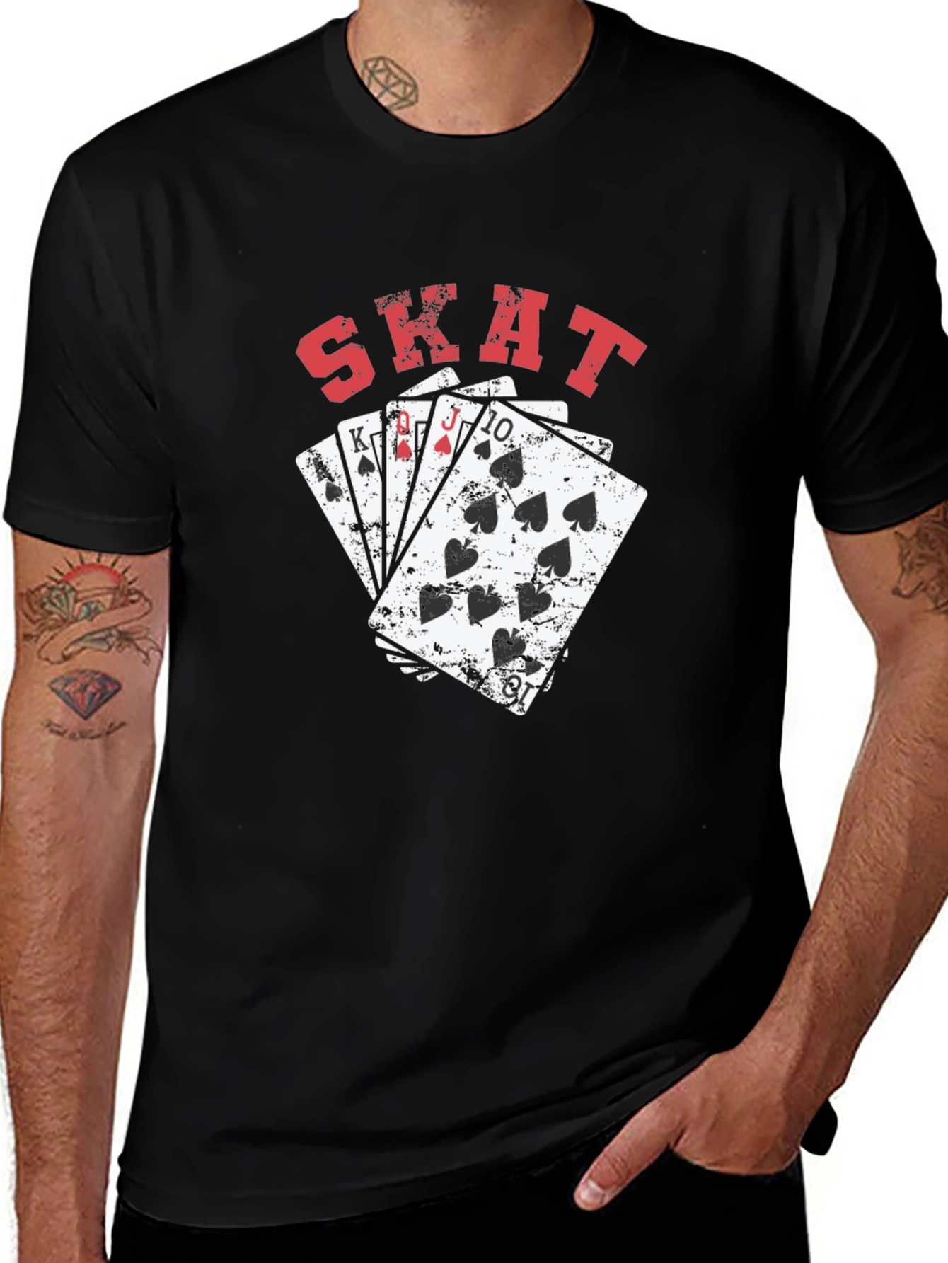 Skat Card Game Graphic Tee - Black Casual T-Shirt
