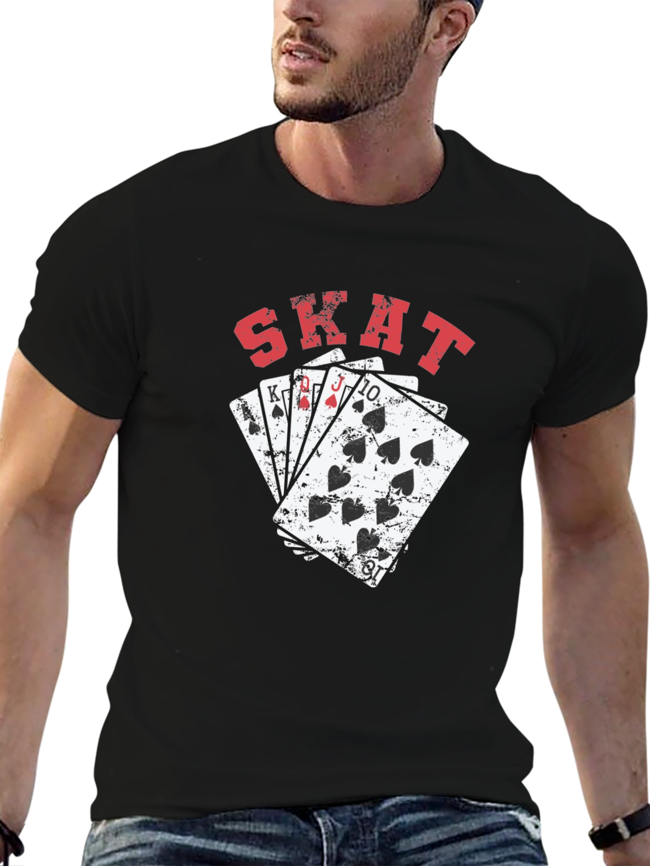 Skat Card Game Graphic Tee - Black Casual T-Shirt