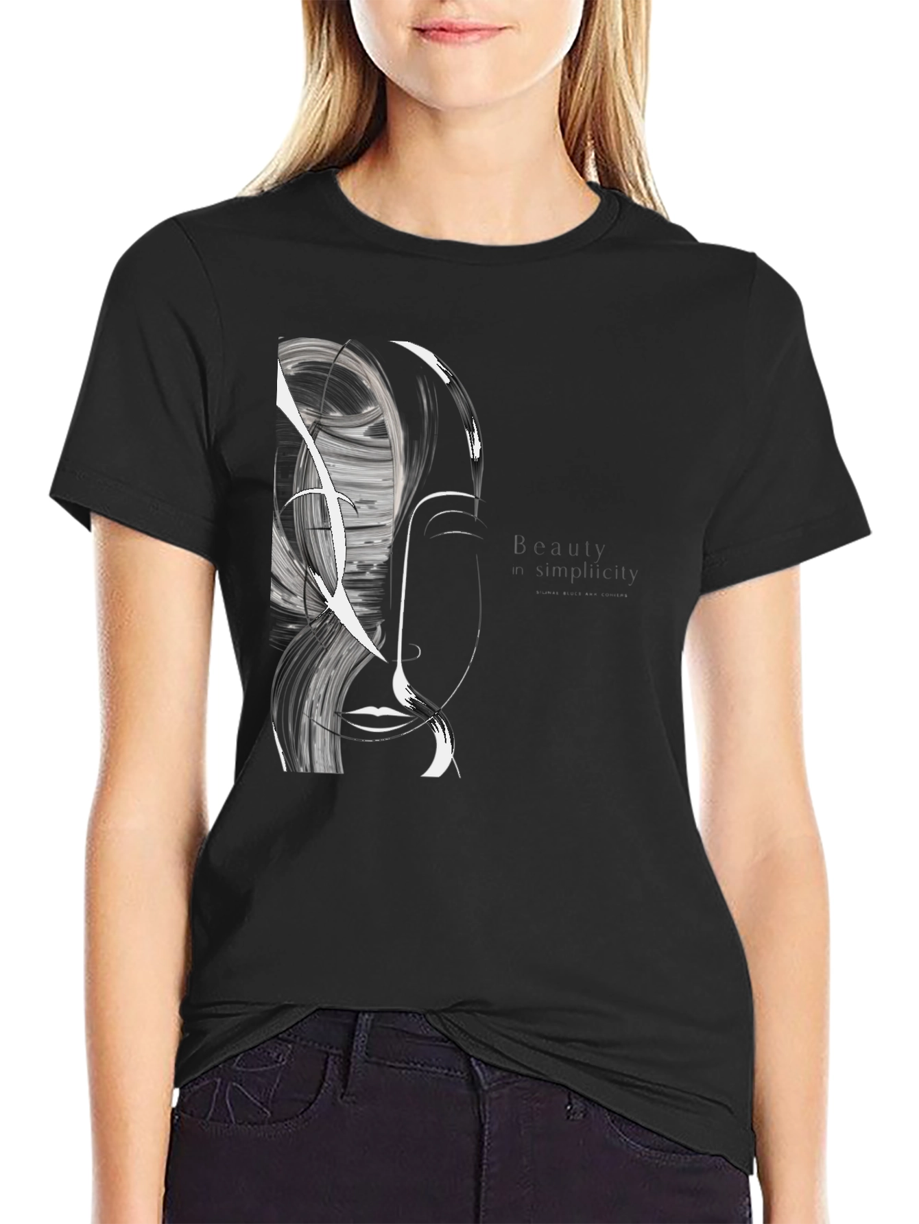 Abstract Face Graphic Black T-Shirt