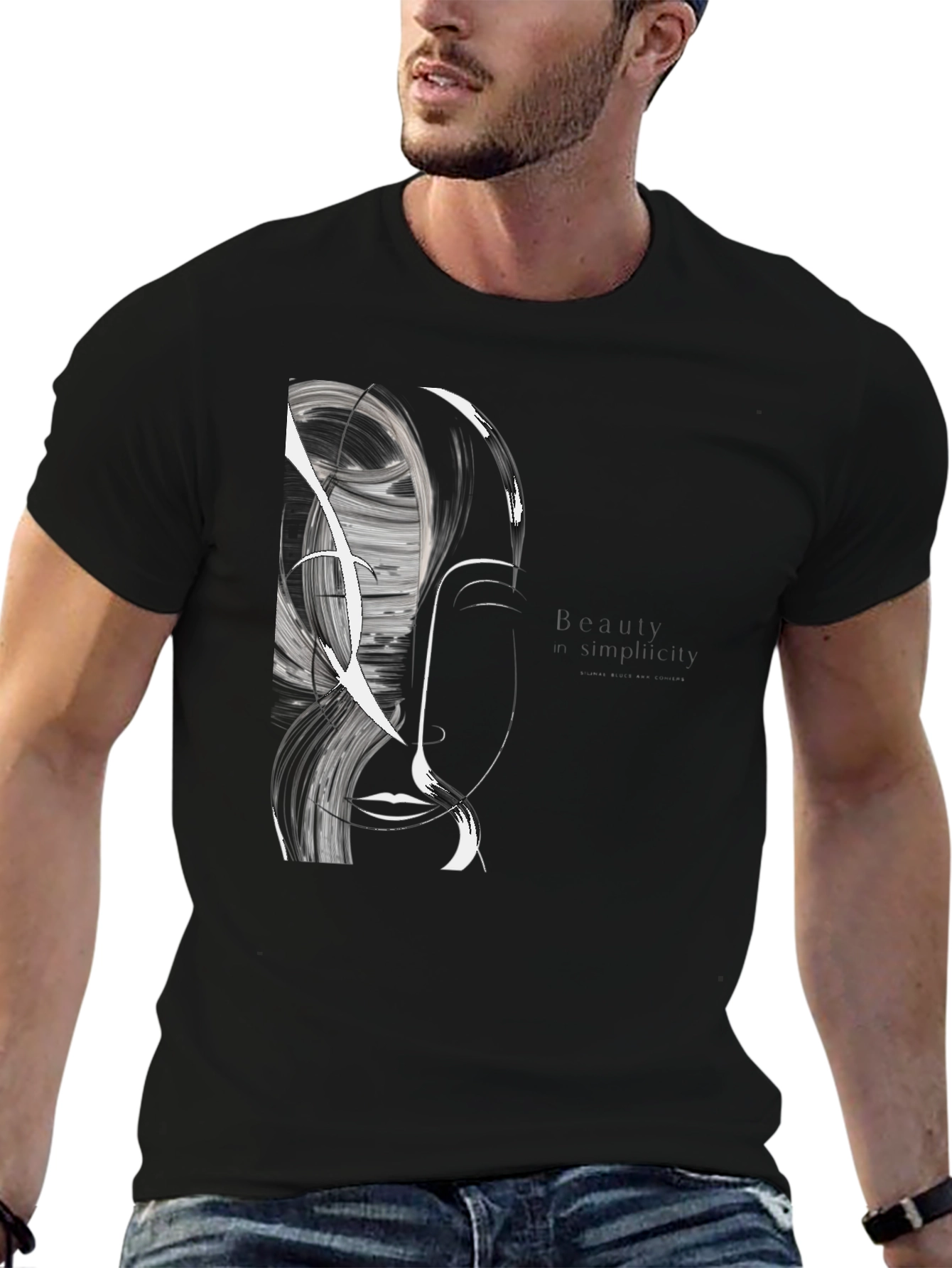 Abstract Face Graphic Black T-Shirt