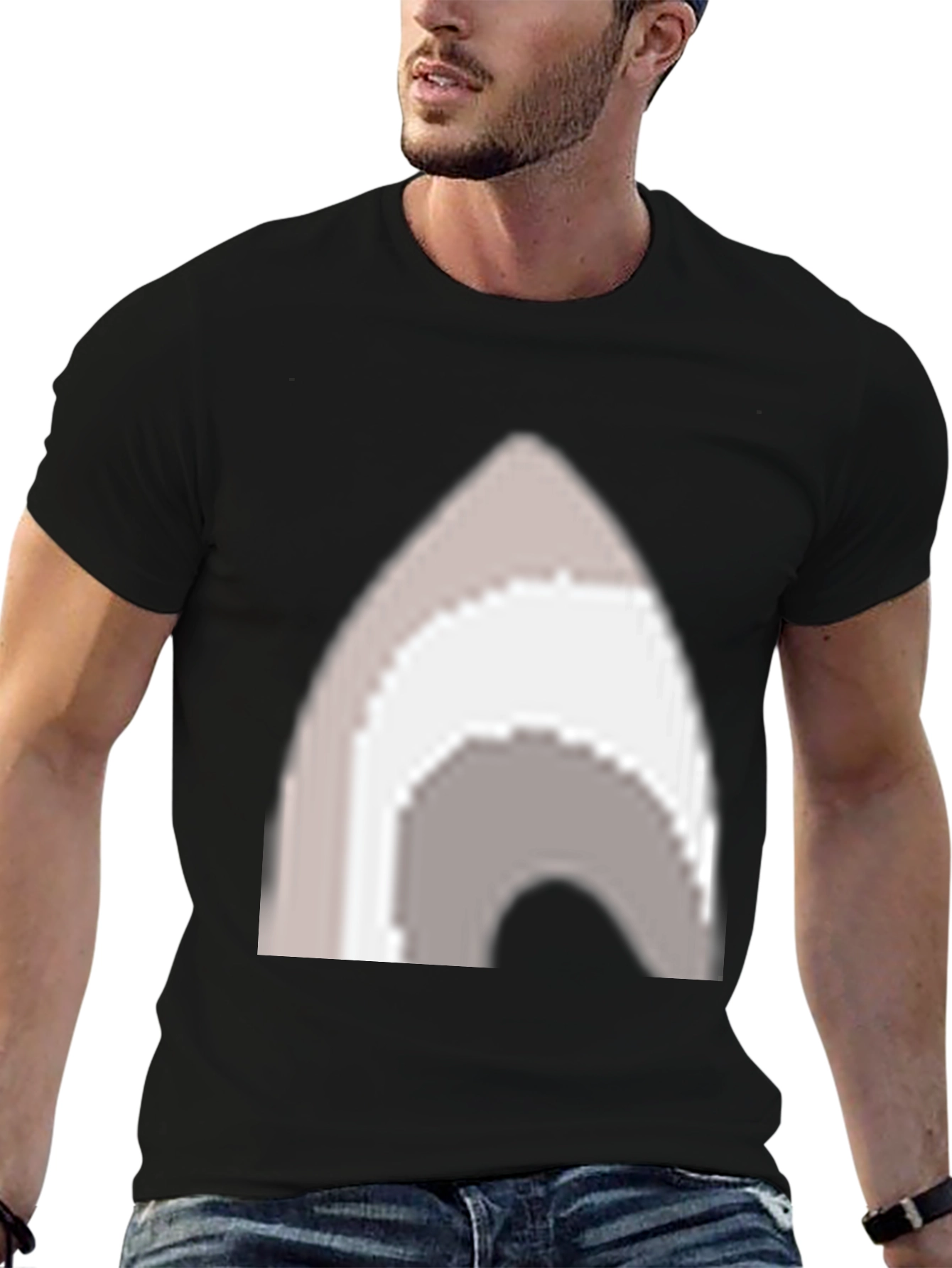Pixel Art Arch Graphic Tee - Casual Black T-Shirt