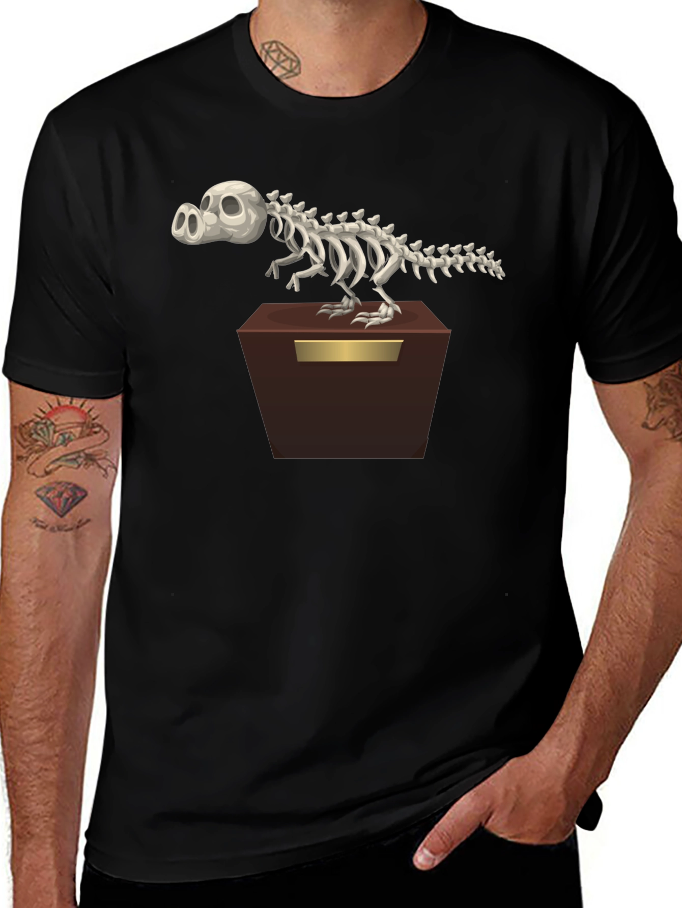 Dino Skeleton Graphic Tee - Black Cotton